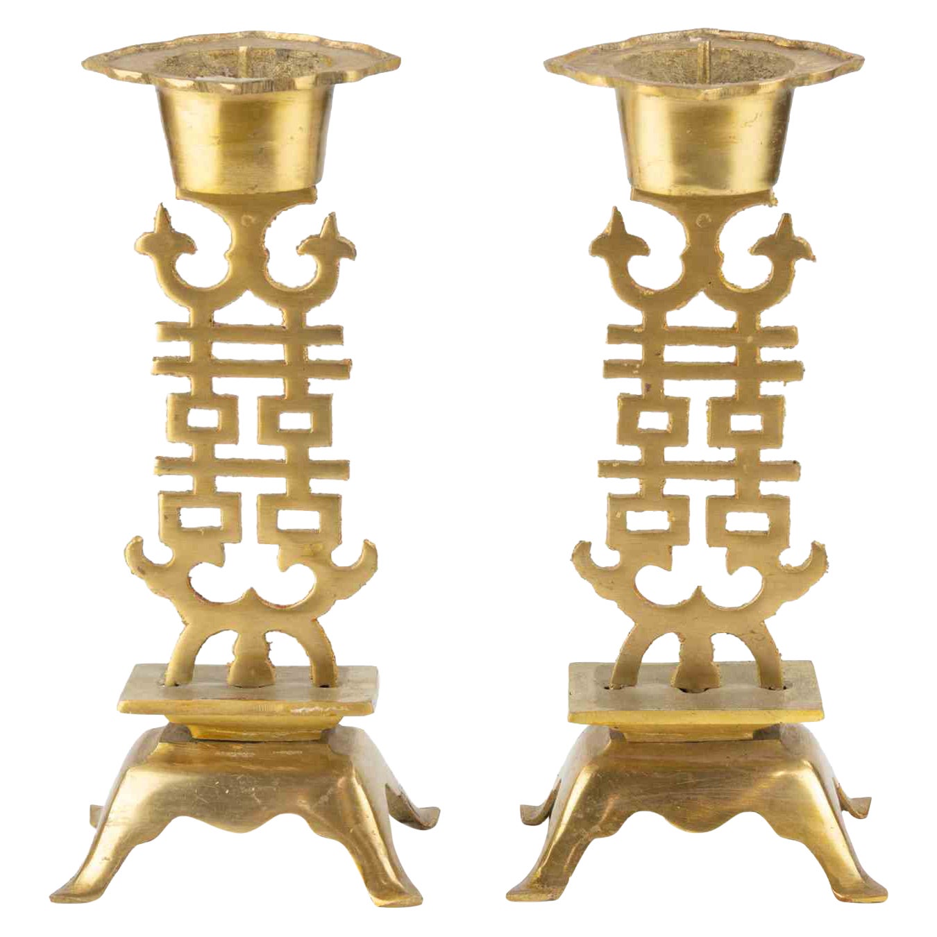 Pair of Chinese Gilt-Bronze Candlesticks, China, Early 20th Century