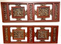 Pair of Chinese Gilt & Lacquered Openwork Figural Architectural Panels, 20th C.