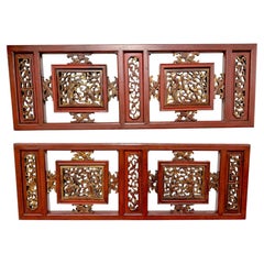 Pair of Chinese Gilt & Lacquered Openwork Figural Architectural Panels, 20th C.
