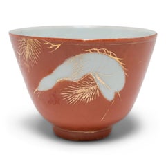 Pair of Chinese Gilt Teacups with White Cranes, c. 1930