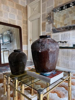 Pair of Chinese glazed 17th-century ceramic rice wine storage pots