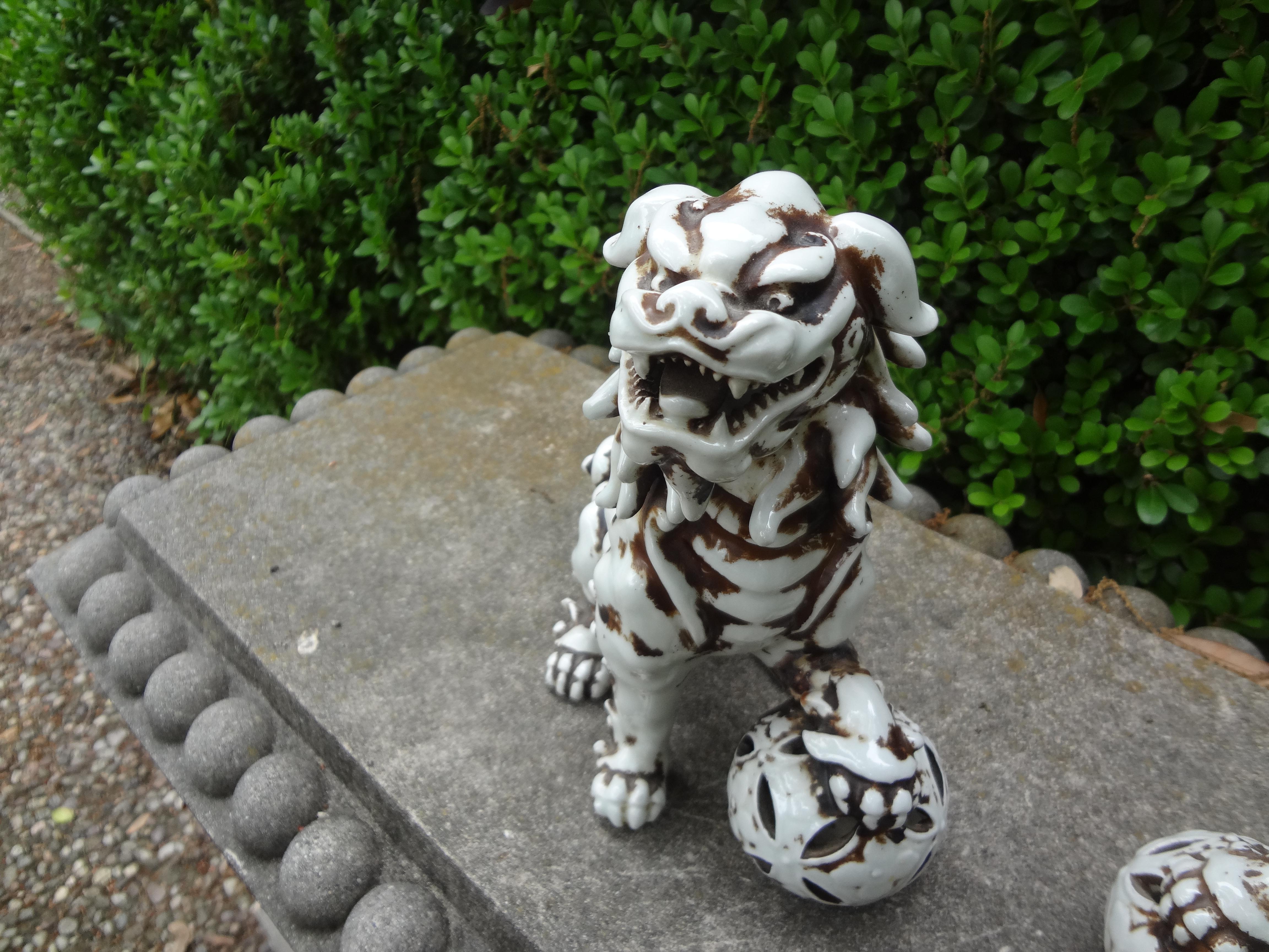 20th Century Pair Of Chinese Glazed Ceramic Foo Dogs For Sale