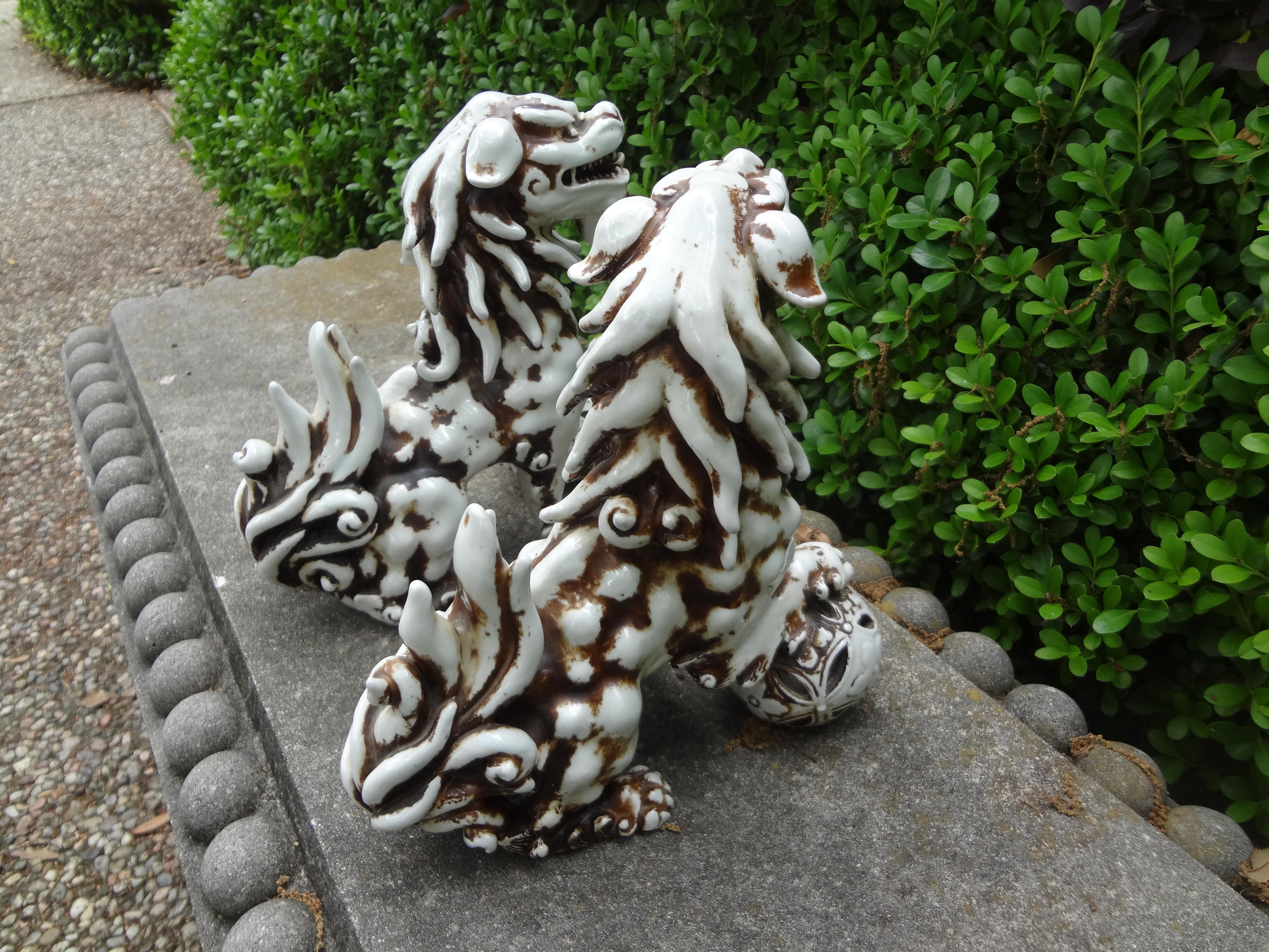 Pair Of Chinese Glazed Ceramic Foo Dogs For Sale 3