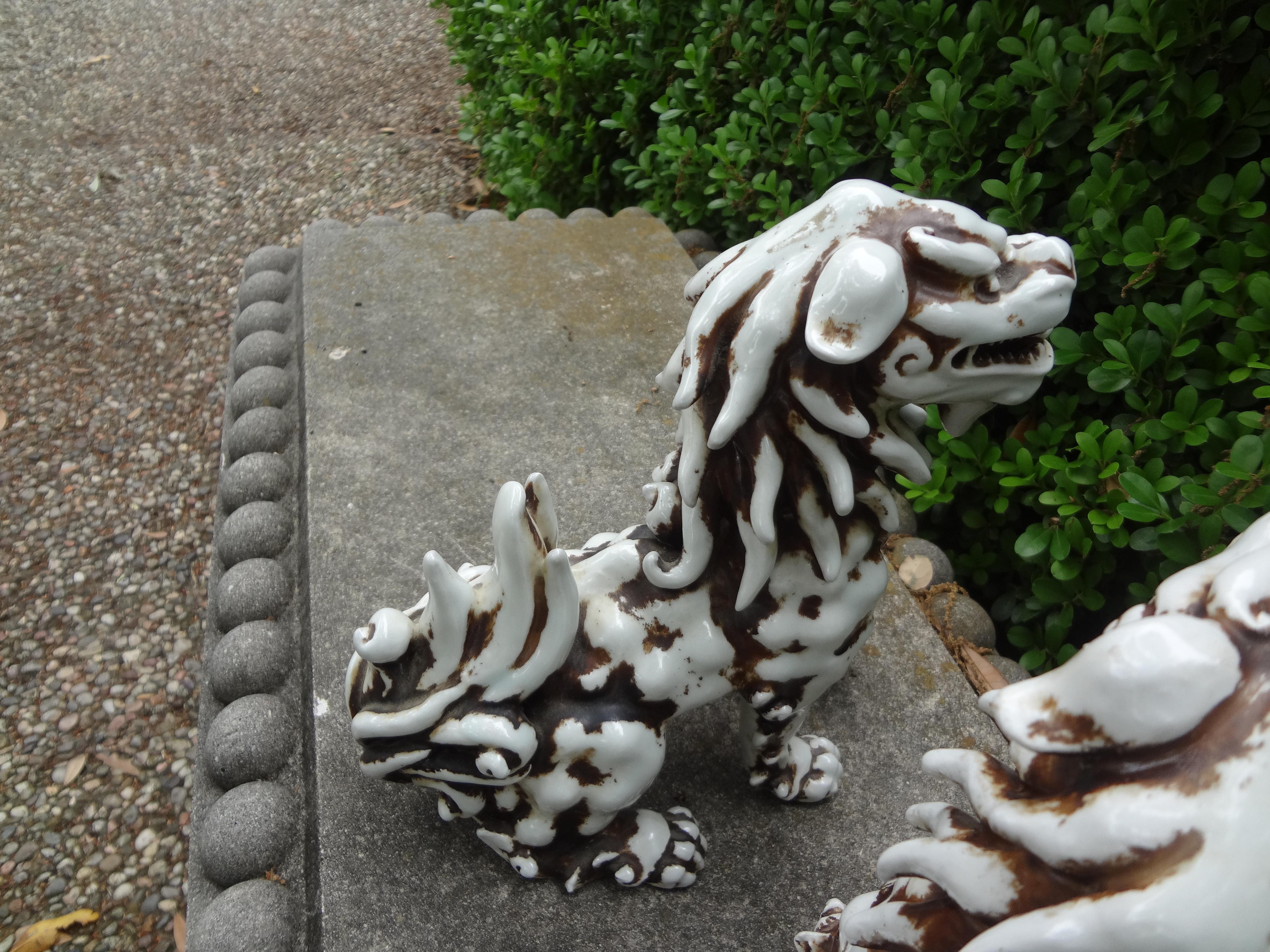 Pair Of Chinese Glazed Ceramic Foo Dogs For Sale 4