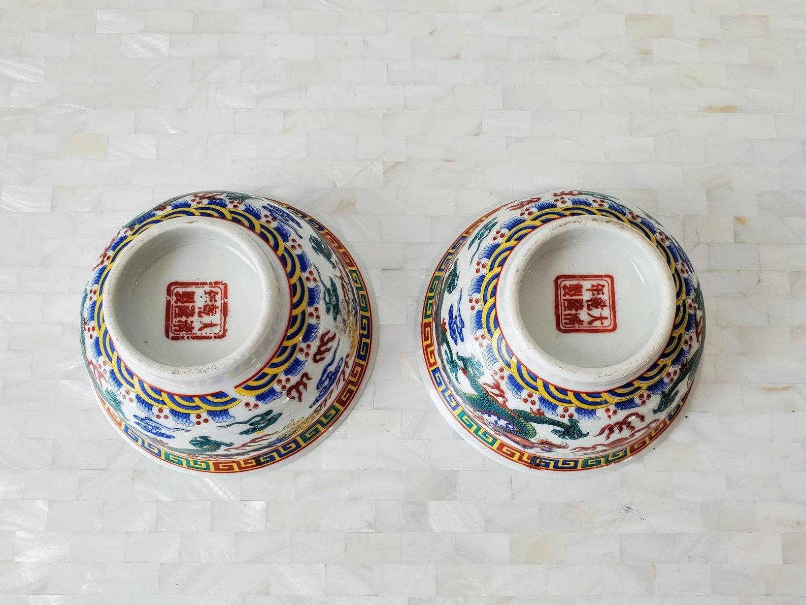 Pair of Chinese Glazed Porcelain Dragon Wucai Bowls 5