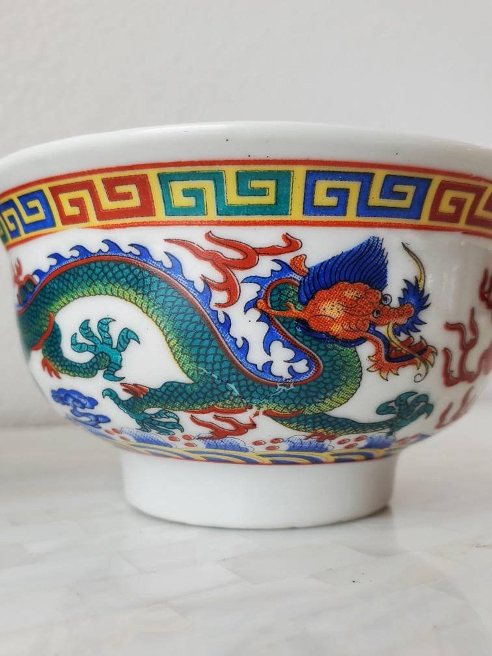Pair of Chinese Glazed Porcelain Dragon Wucai Bowls 2