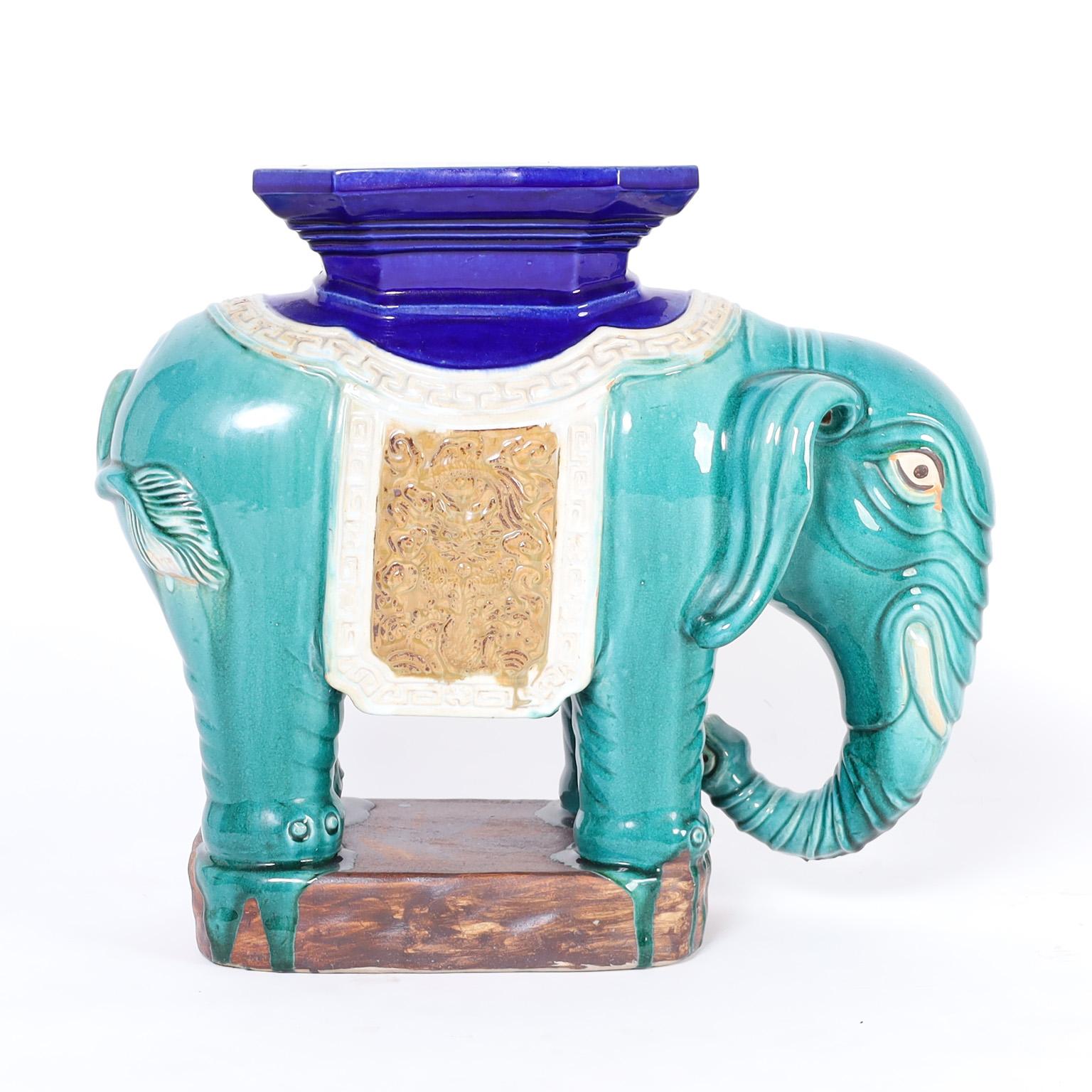 Terracotta Pair of Chinese Glazed Terra Cotta Elephant Seats
