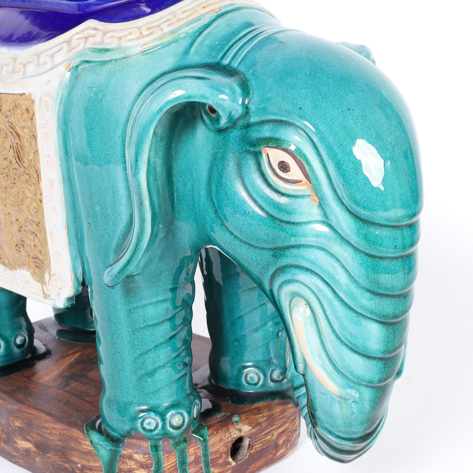 Pair of Chinese Glazed Terra Cotta Elephant Seats 2