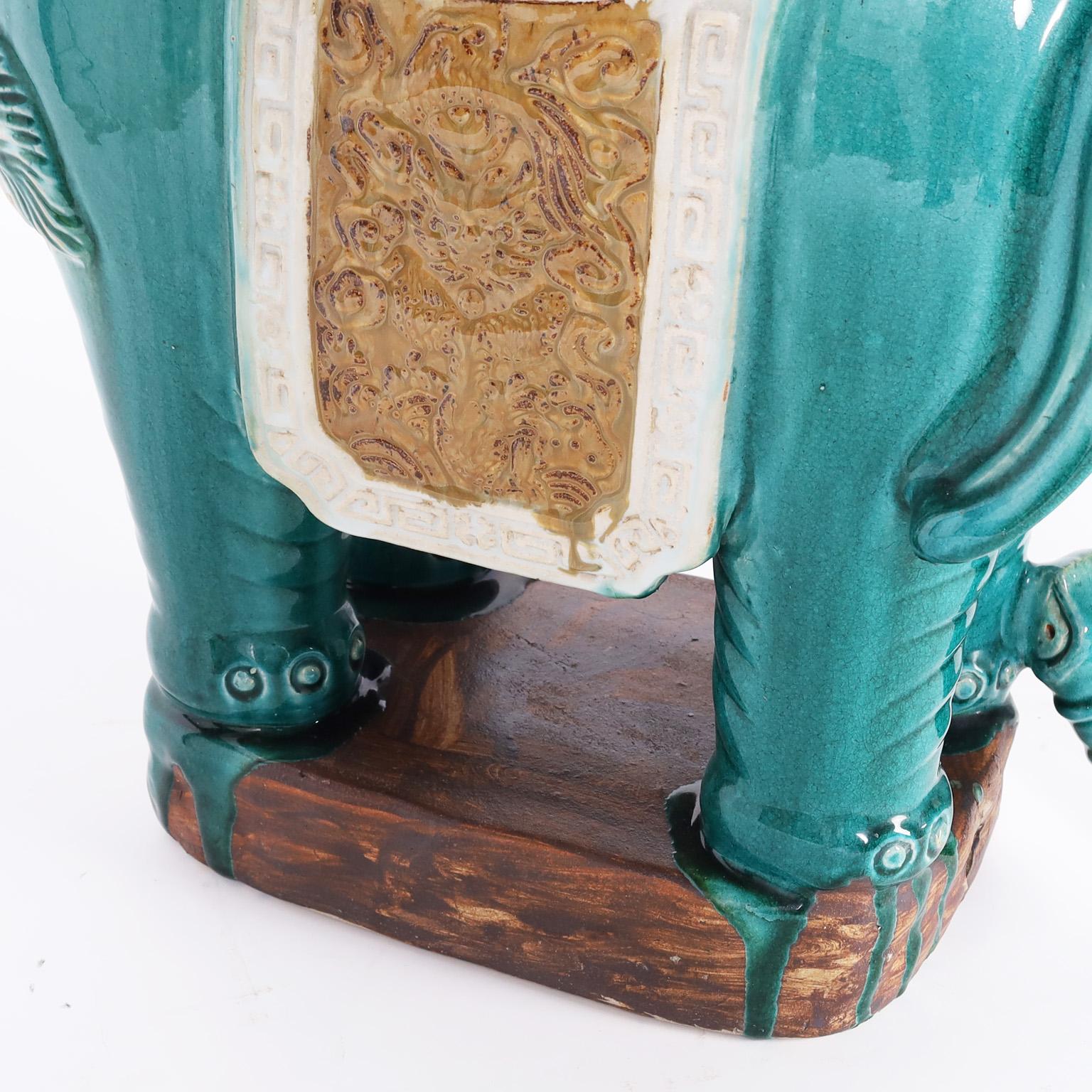 Pair of Chinese Glazed Terra Cotta Elephant Seats 3