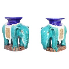 Pair of Chinese Glazed Terra Cotta Elephant Seats
