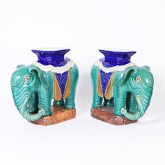 Pair of Chinese Glazed Terra Cotta Elephant Garden Seats
