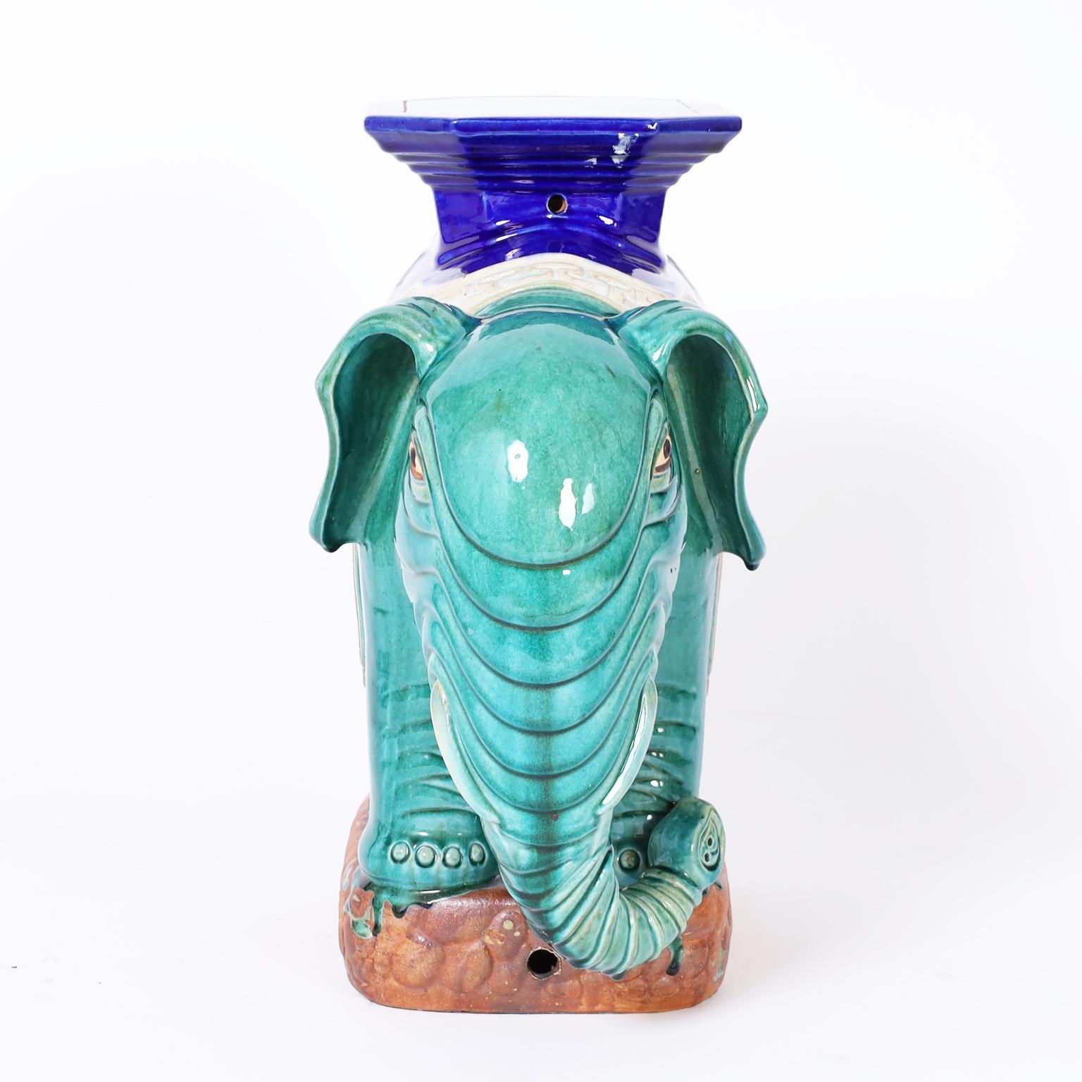 20th Century Pair of Chinese Glazed Terra Cotta Elephant Garden Seats