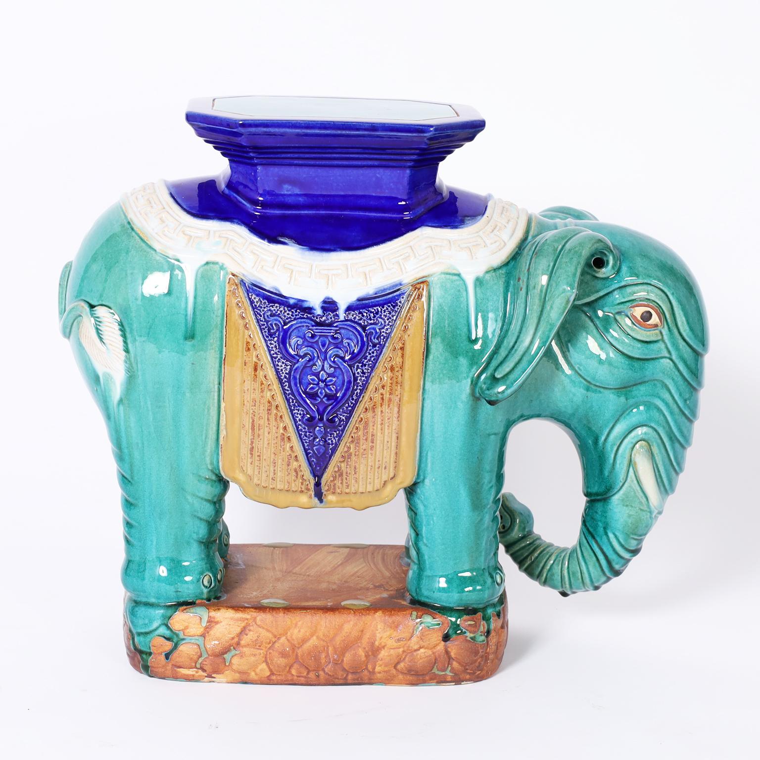 Ceramic Pair of Chinese Glazed Terra Cotta Elephant Garden Seats