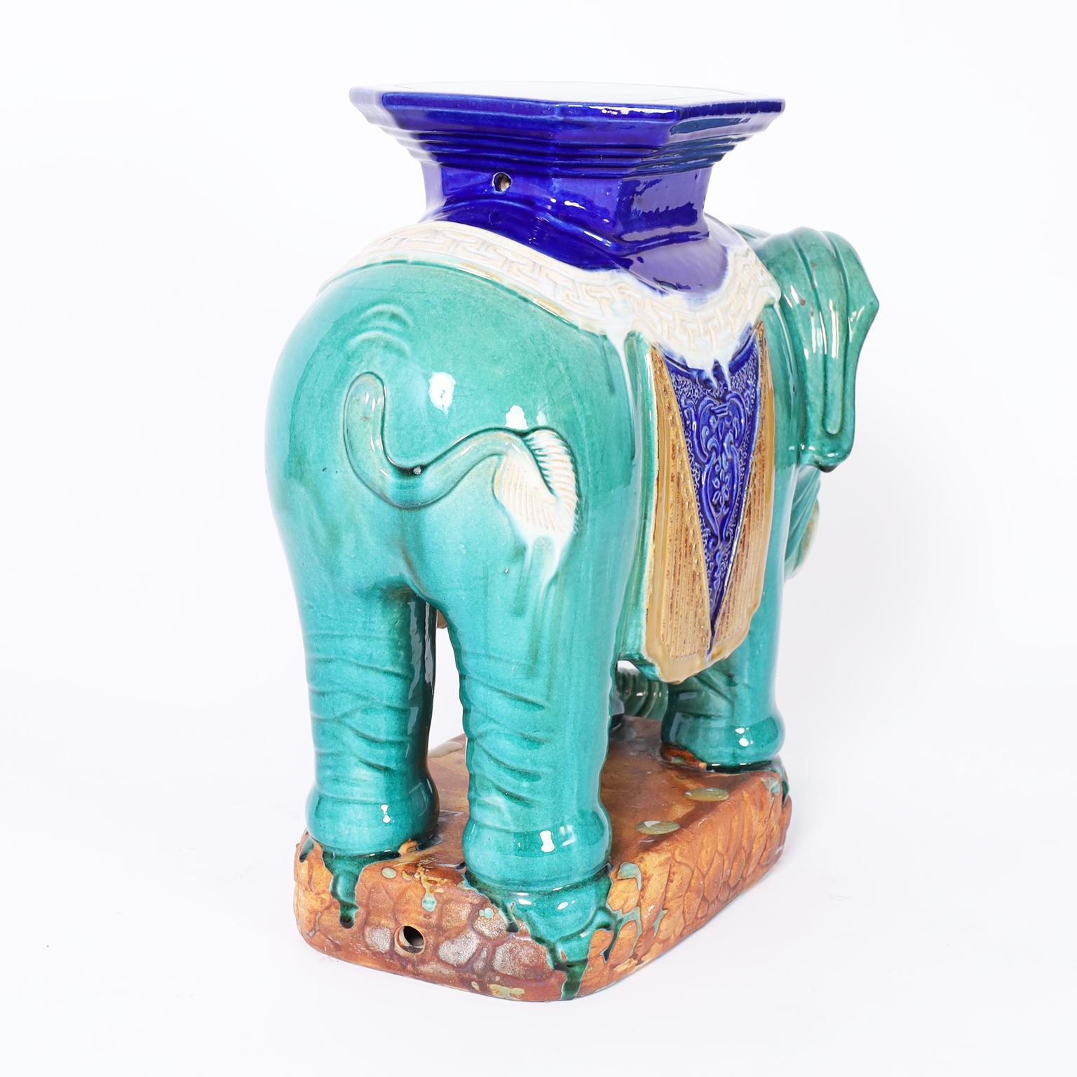 Pair of Chinese Glazed Terra Cotta Elephant Garden Seats 1