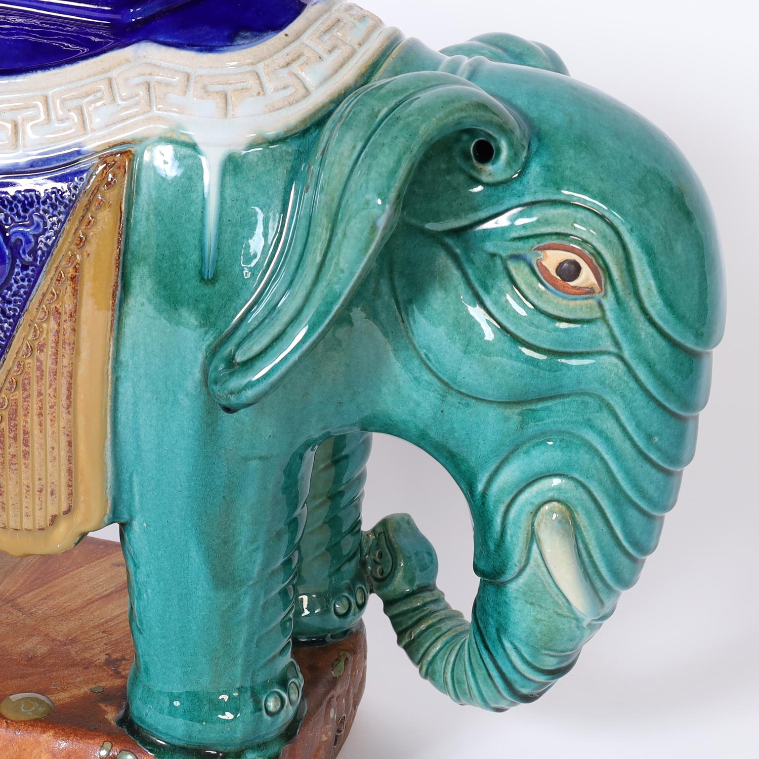 Pair of Chinese Glazed Terra Cotta Elephant Garden Seats 2