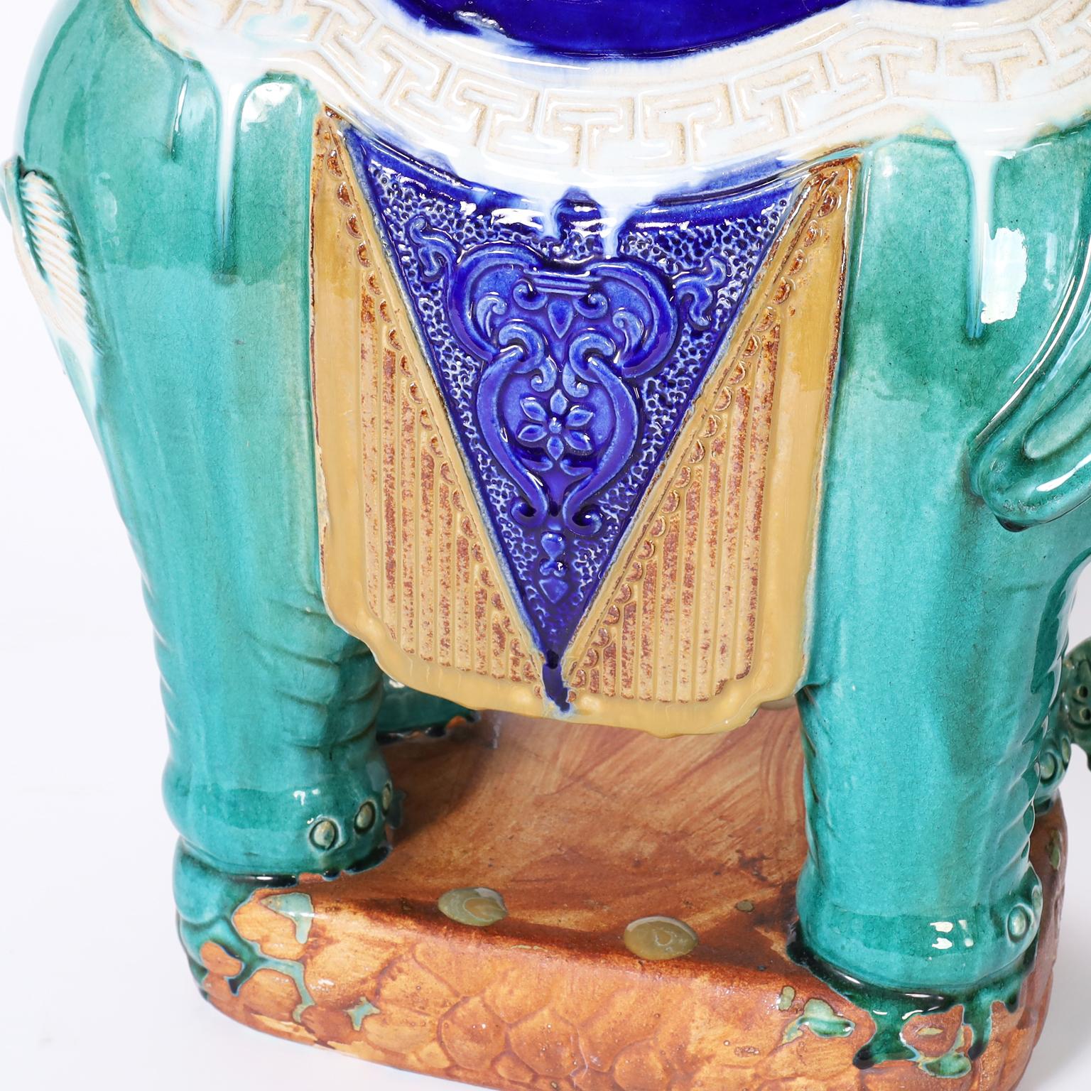 Pair of Chinese Glazed Terra Cotta Elephant Garden Seats 3