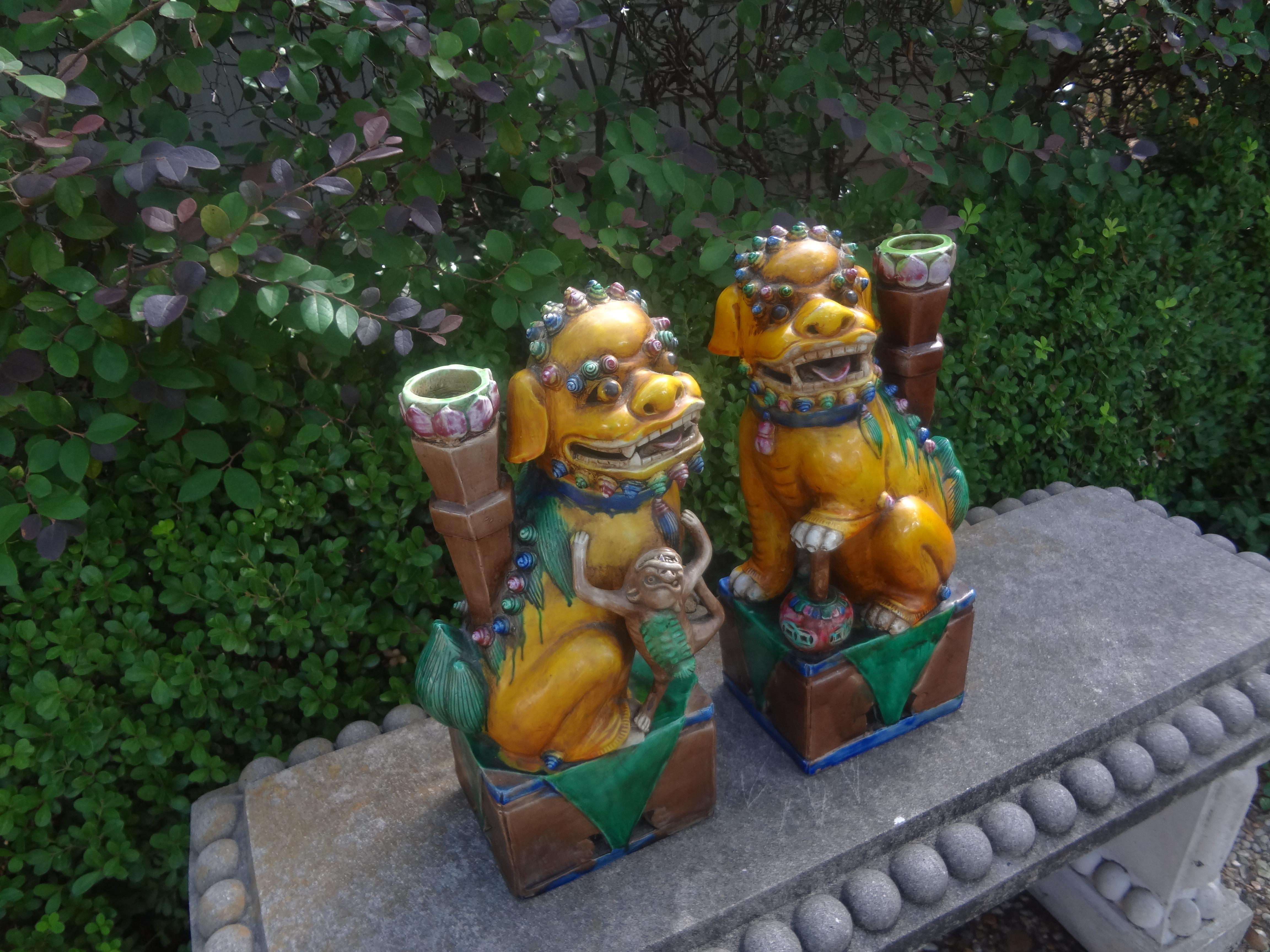 Pair of Chinese Glazed Terracotta Foo Dogs  For Sale 5