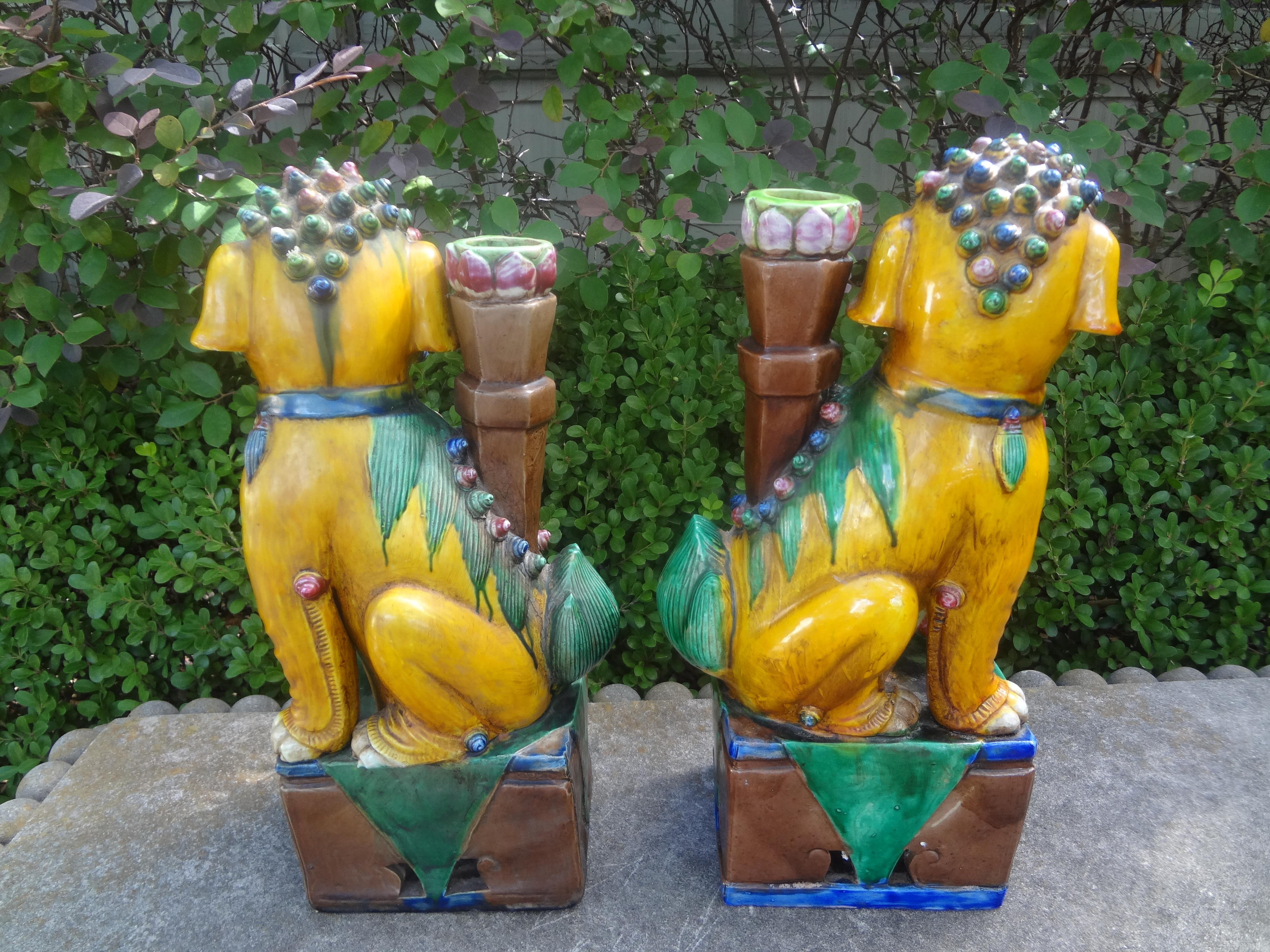 Pair of Chinese Glazed Terracotta Foo Dogs  For Sale 6