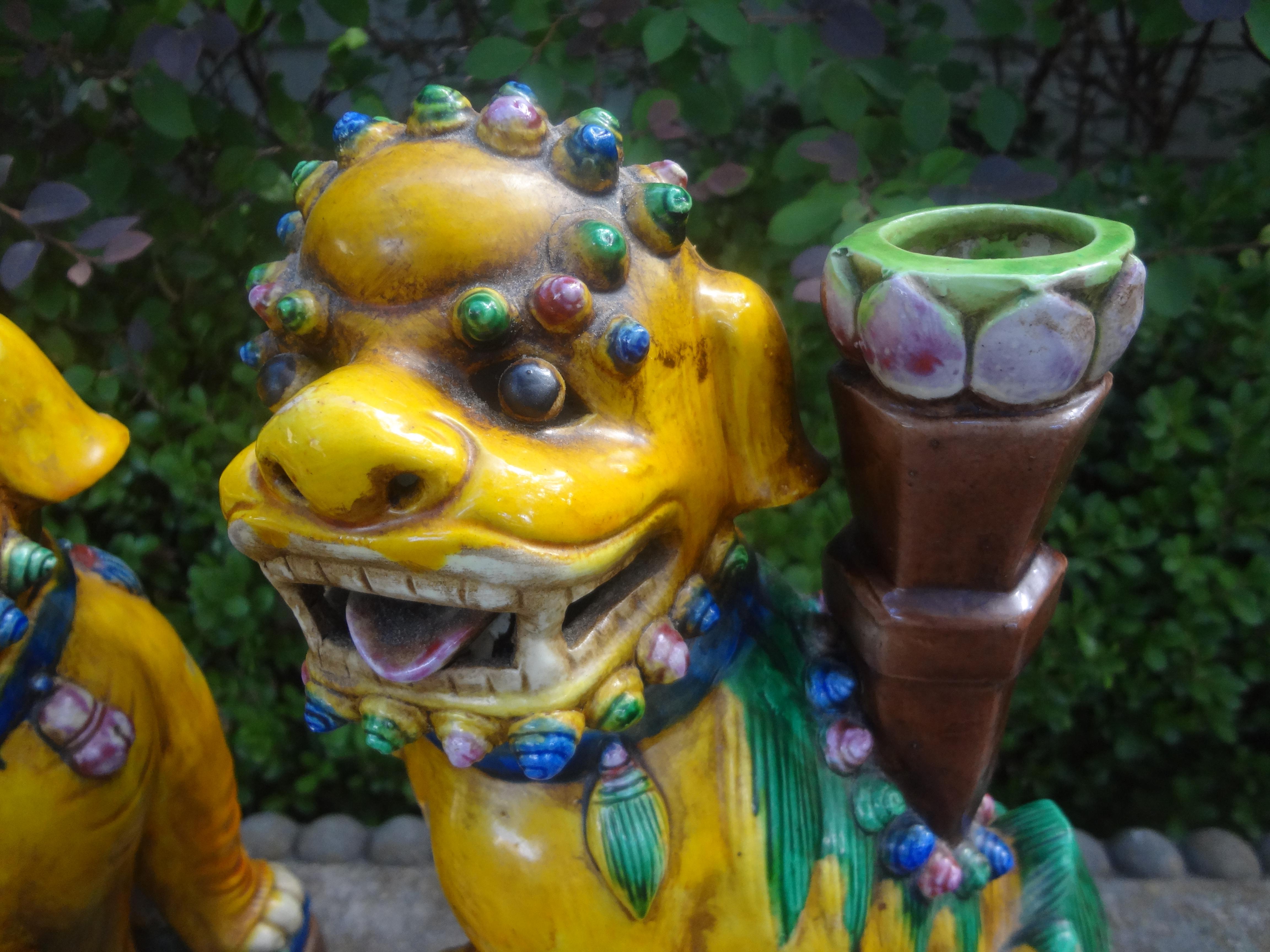 Early 20th Century Pair of Chinese Glazed Terracotta Foo Dogs  For Sale