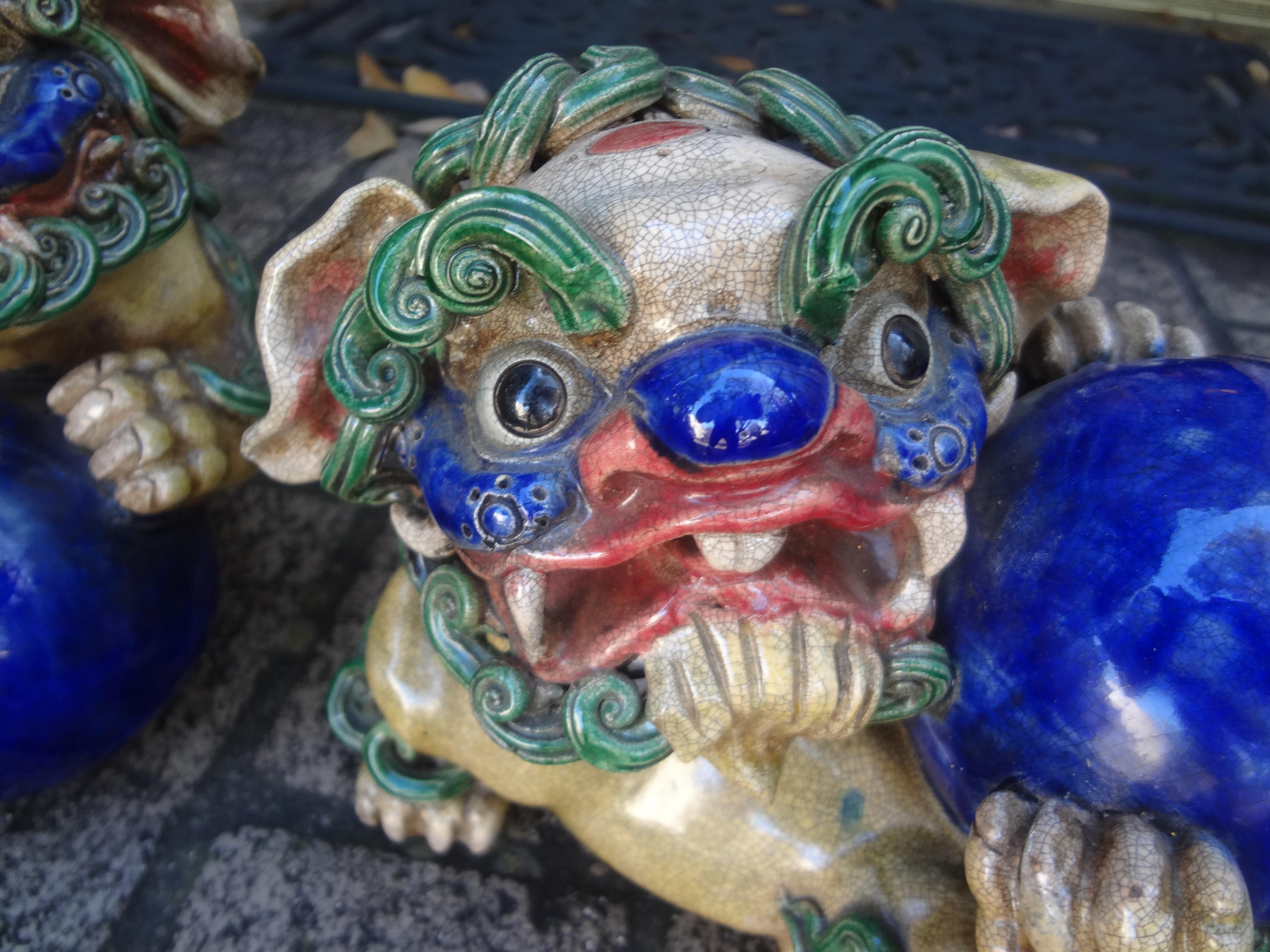Pair Of Chinese Glazed Terracotta Foo Dogs For Sale 1