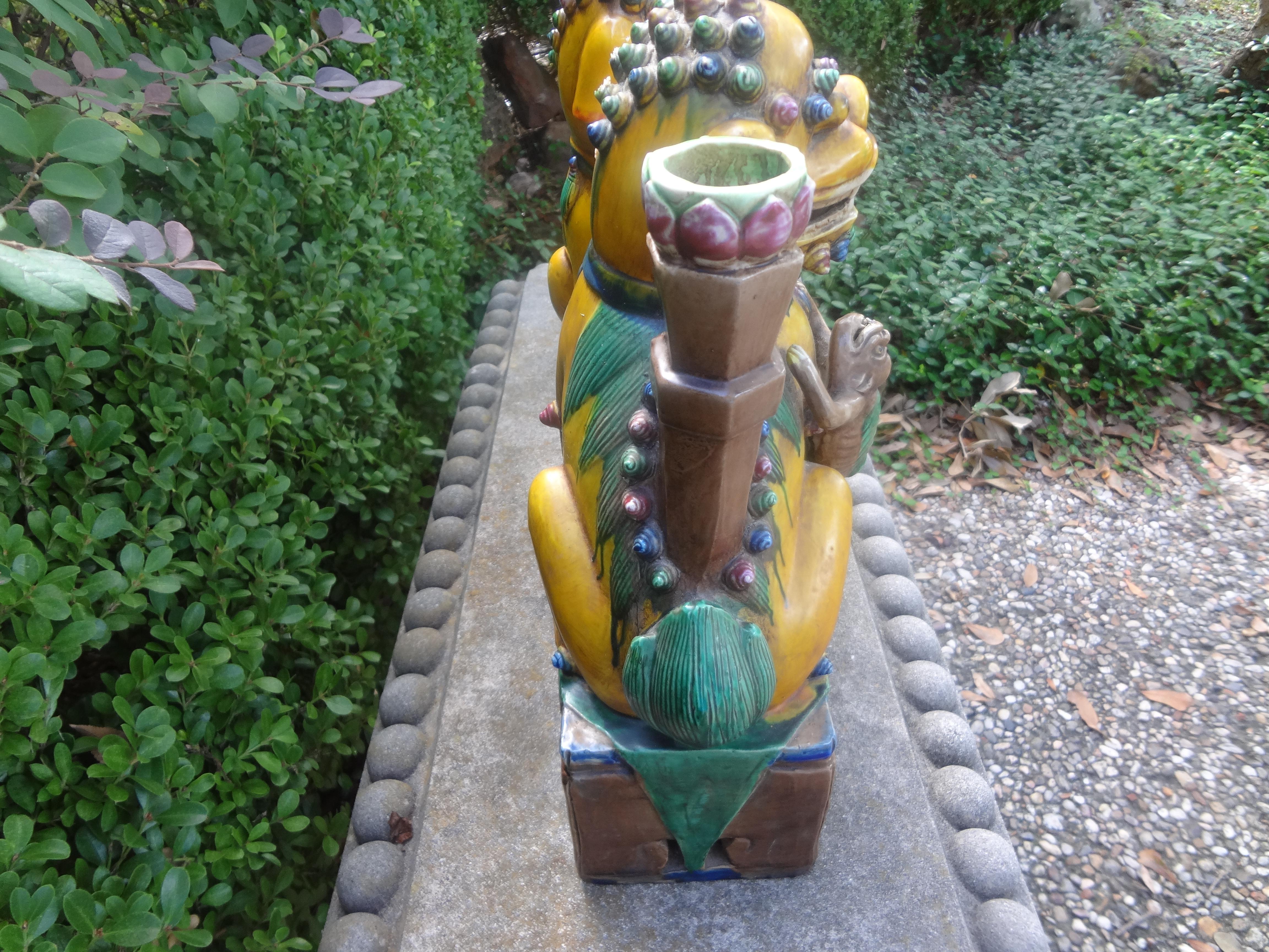 Pair of Chinese Glazed Terracotta Foo Dogs  For Sale 3