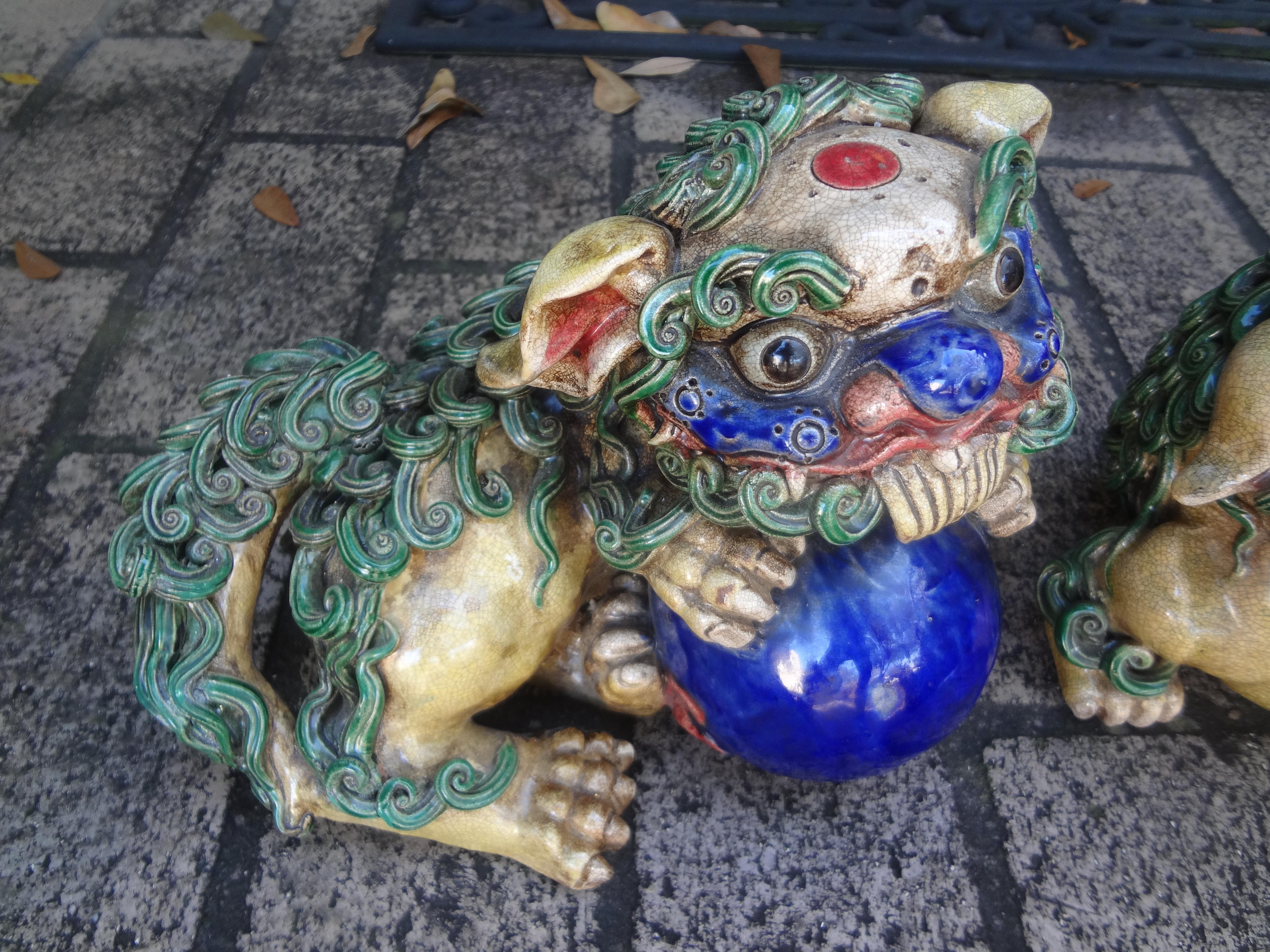 Pair Of Chinese Glazed Terracotta Foo Dogs For Sale 2