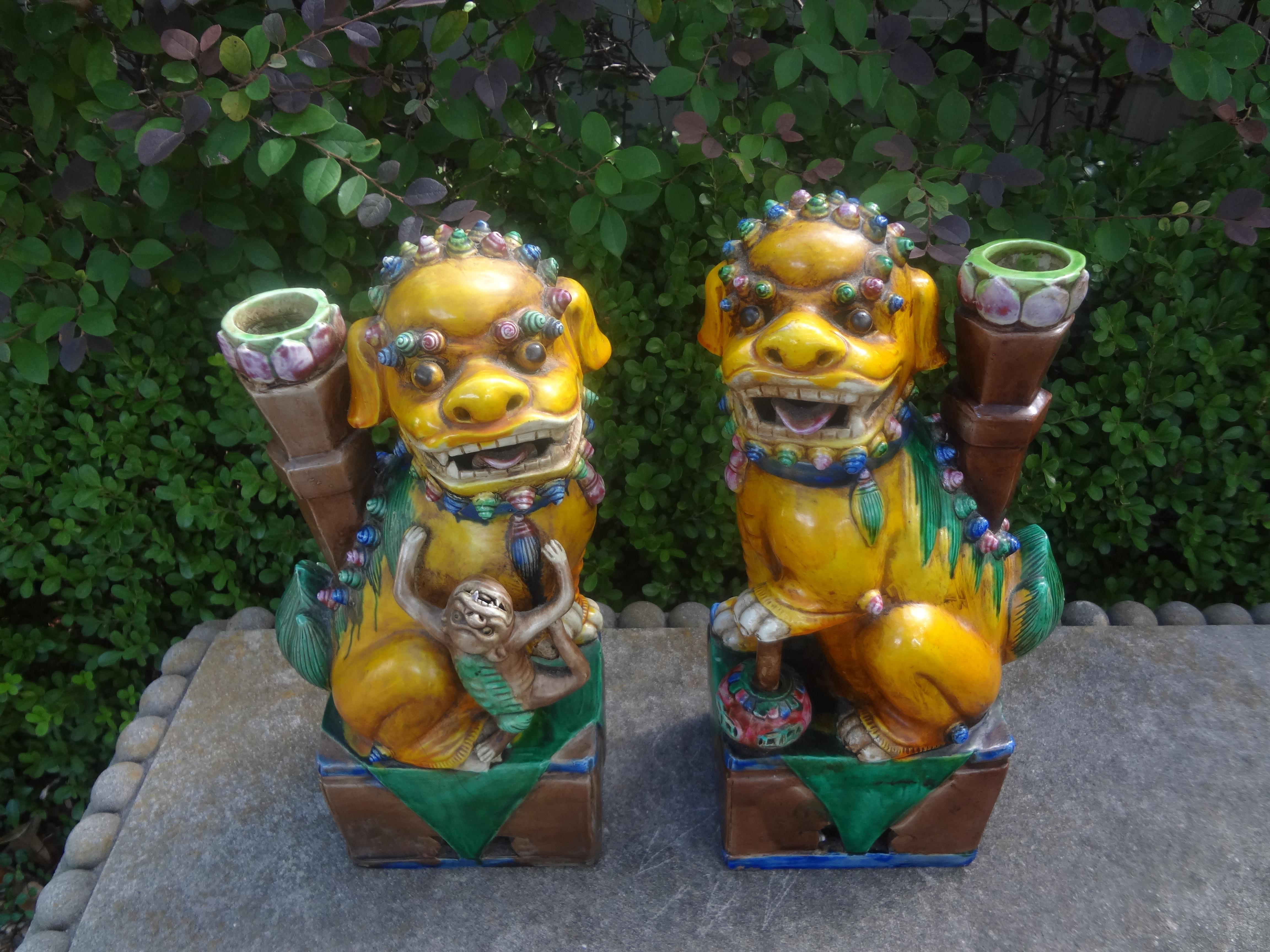 Pair of Chinese Glazed Terracotta Foo Dogs  For Sale 4