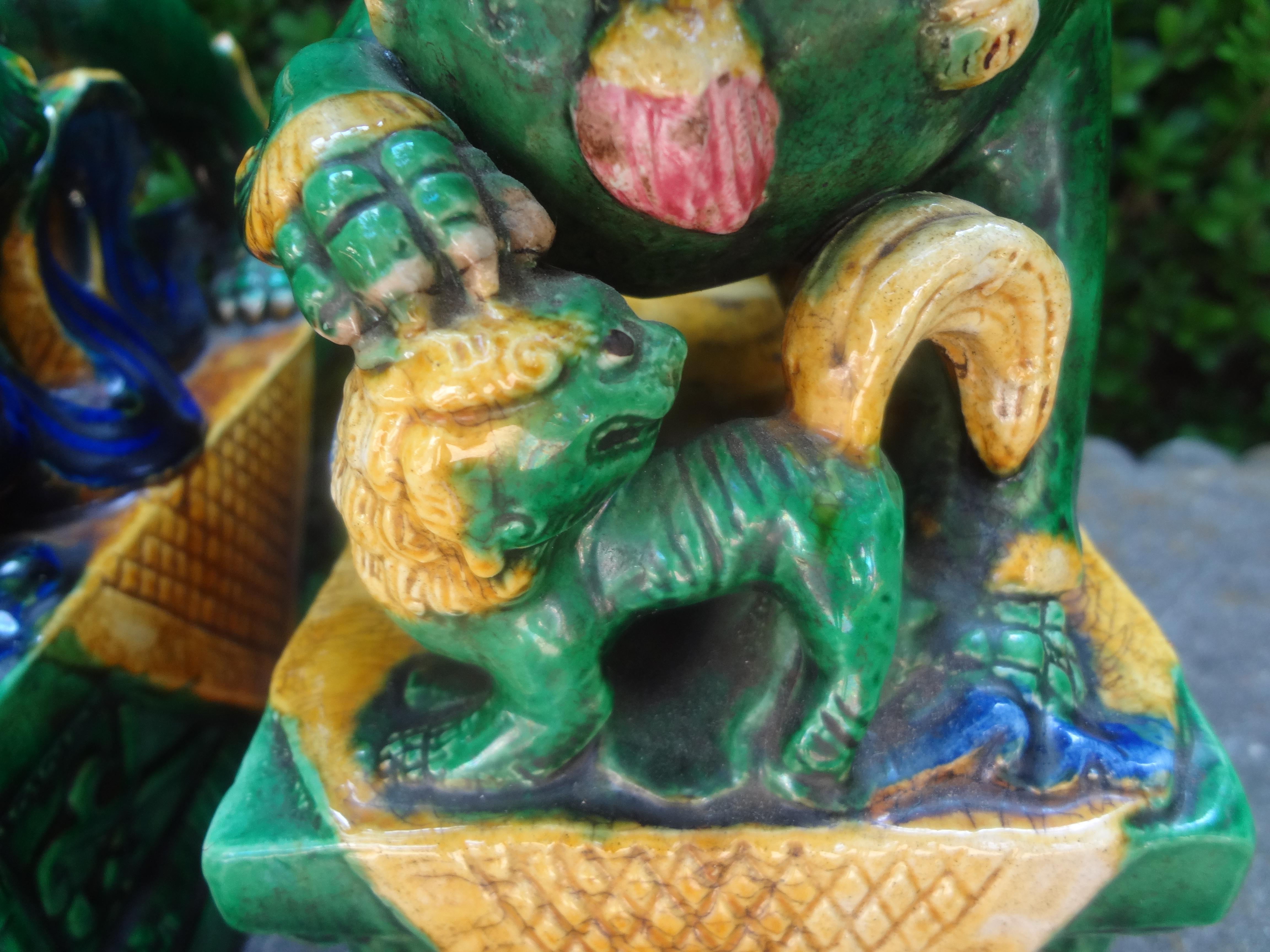 Pair of Chinese Glazed Terracotta Foo Dogs or Foo Lions For Sale 4