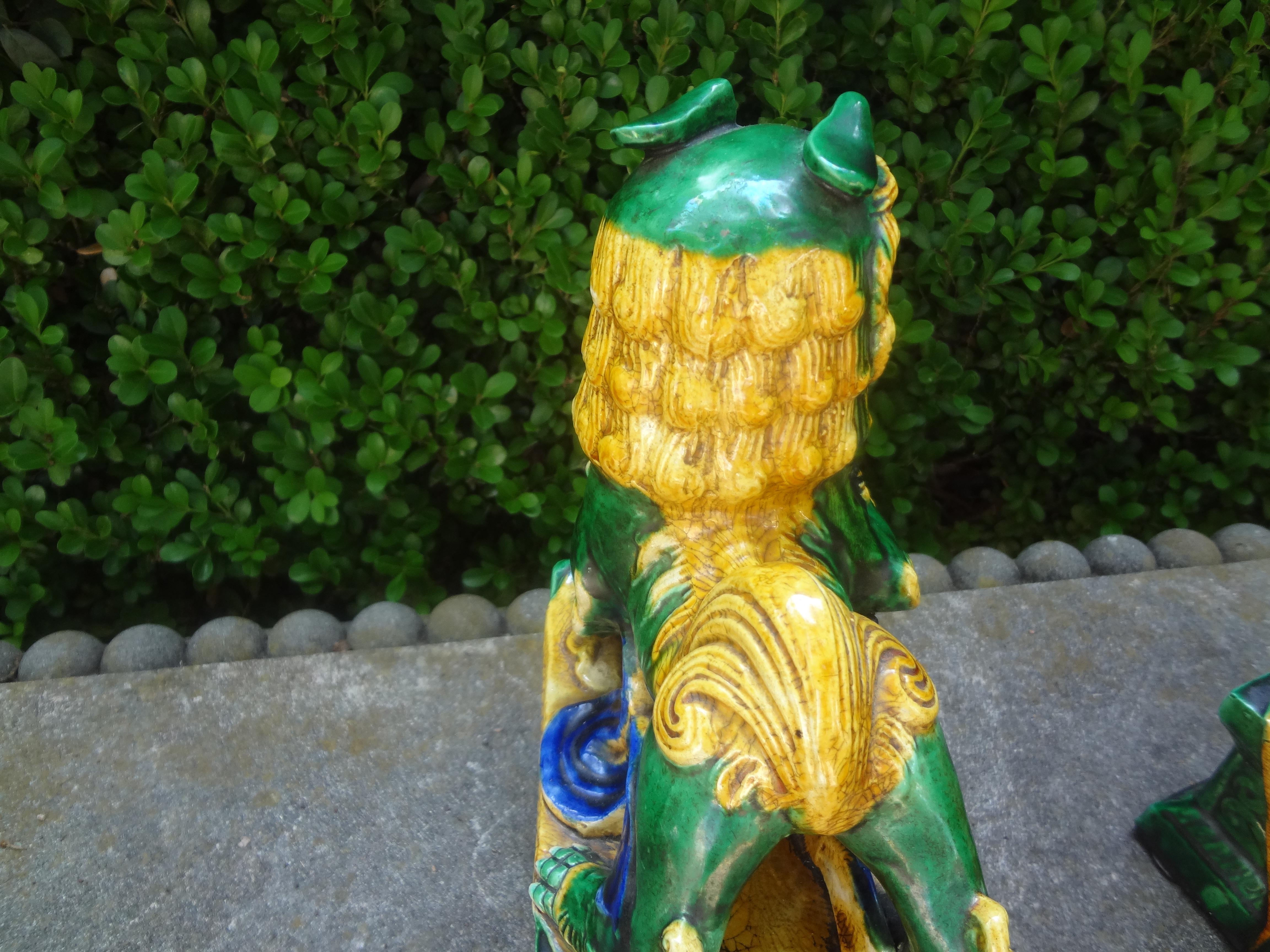 Pair of Chinese Glazed Terracotta Foo Dogs or Foo Lions For Sale 5