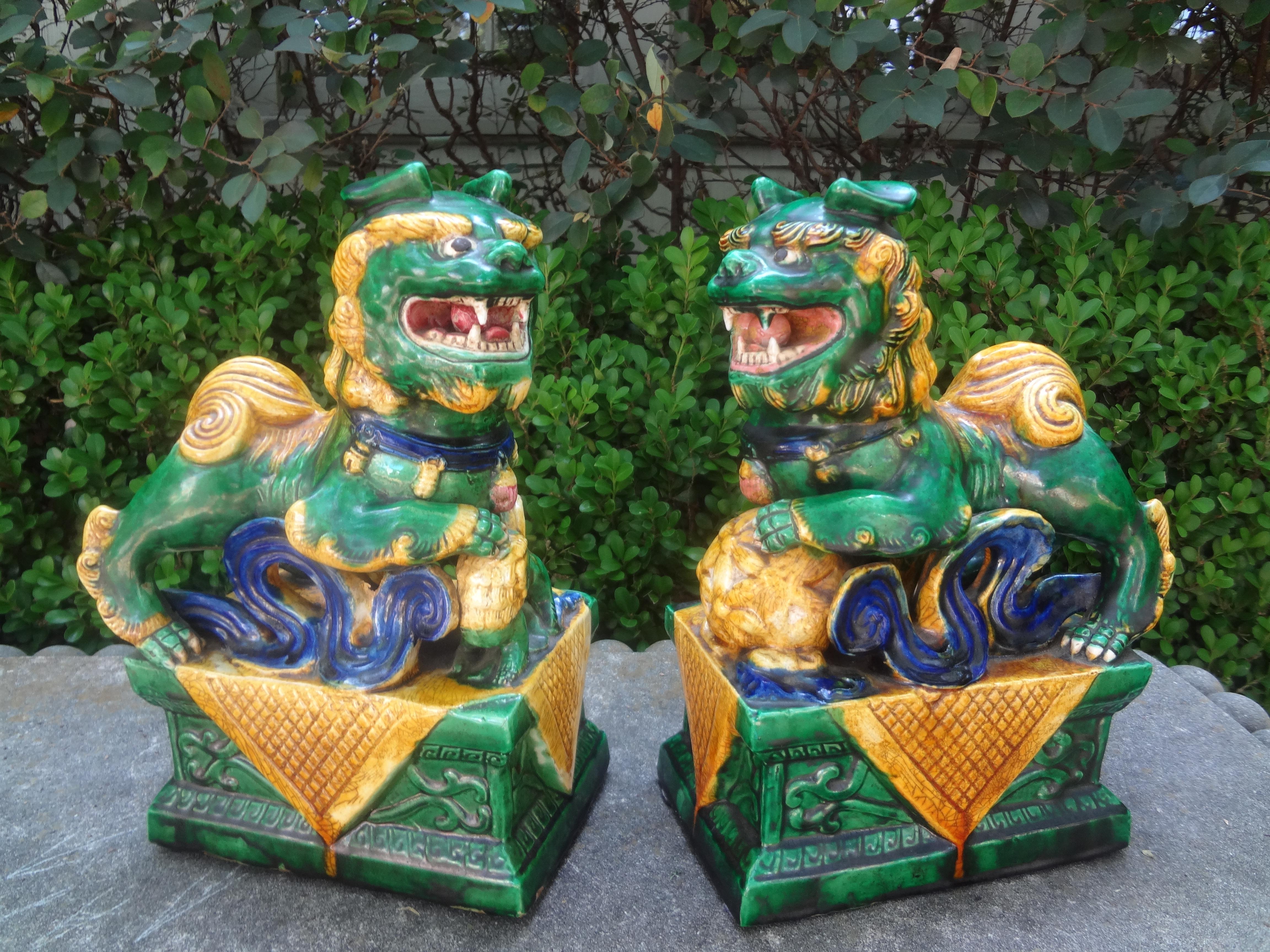 Pair of Chinese Glazed Terracotta Foo Dogs or Foo Lions For Sale 7