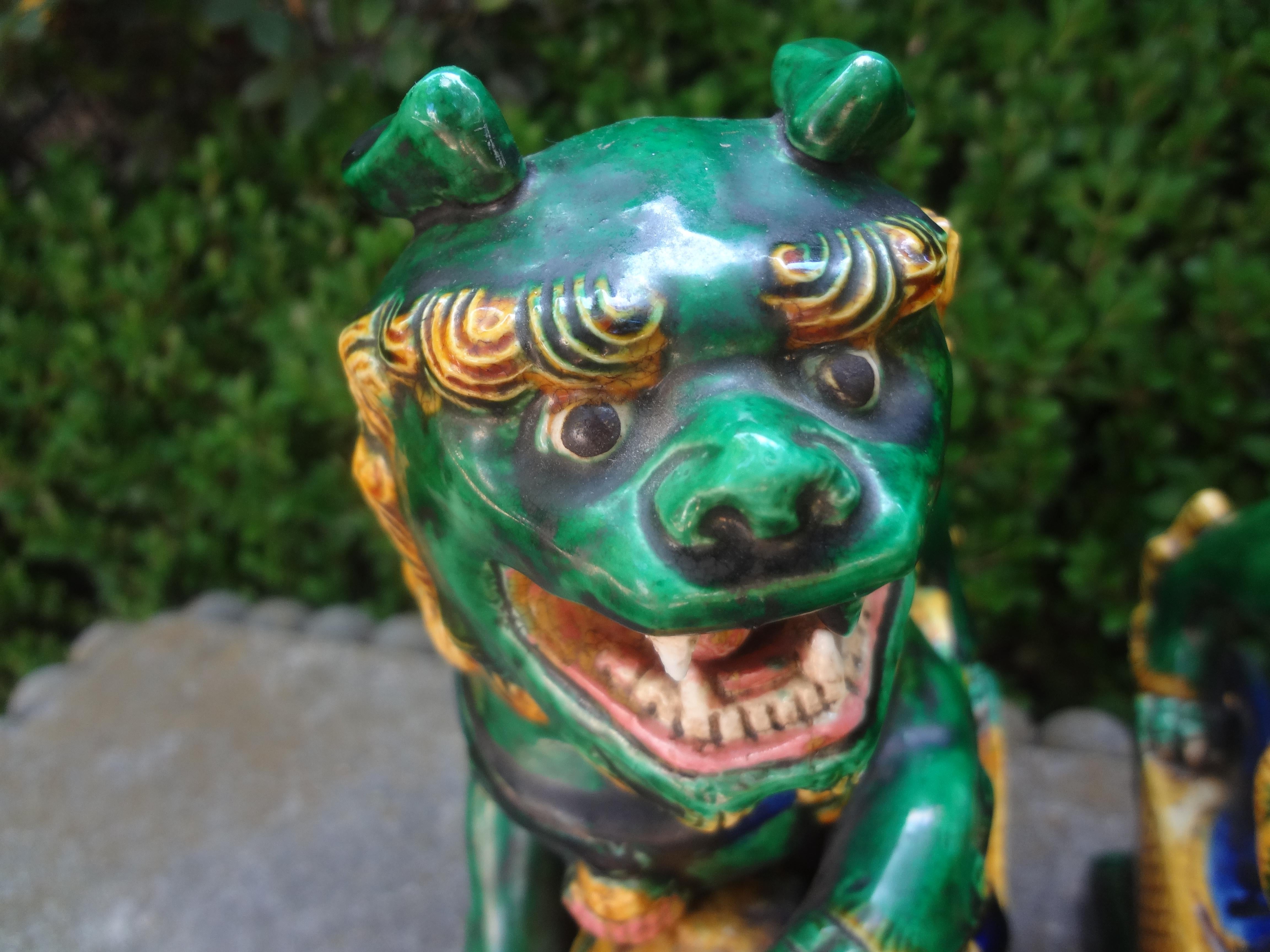 20th Century Pair of Chinese Glazed Terracotta Foo Dogs or Foo Lions For Sale