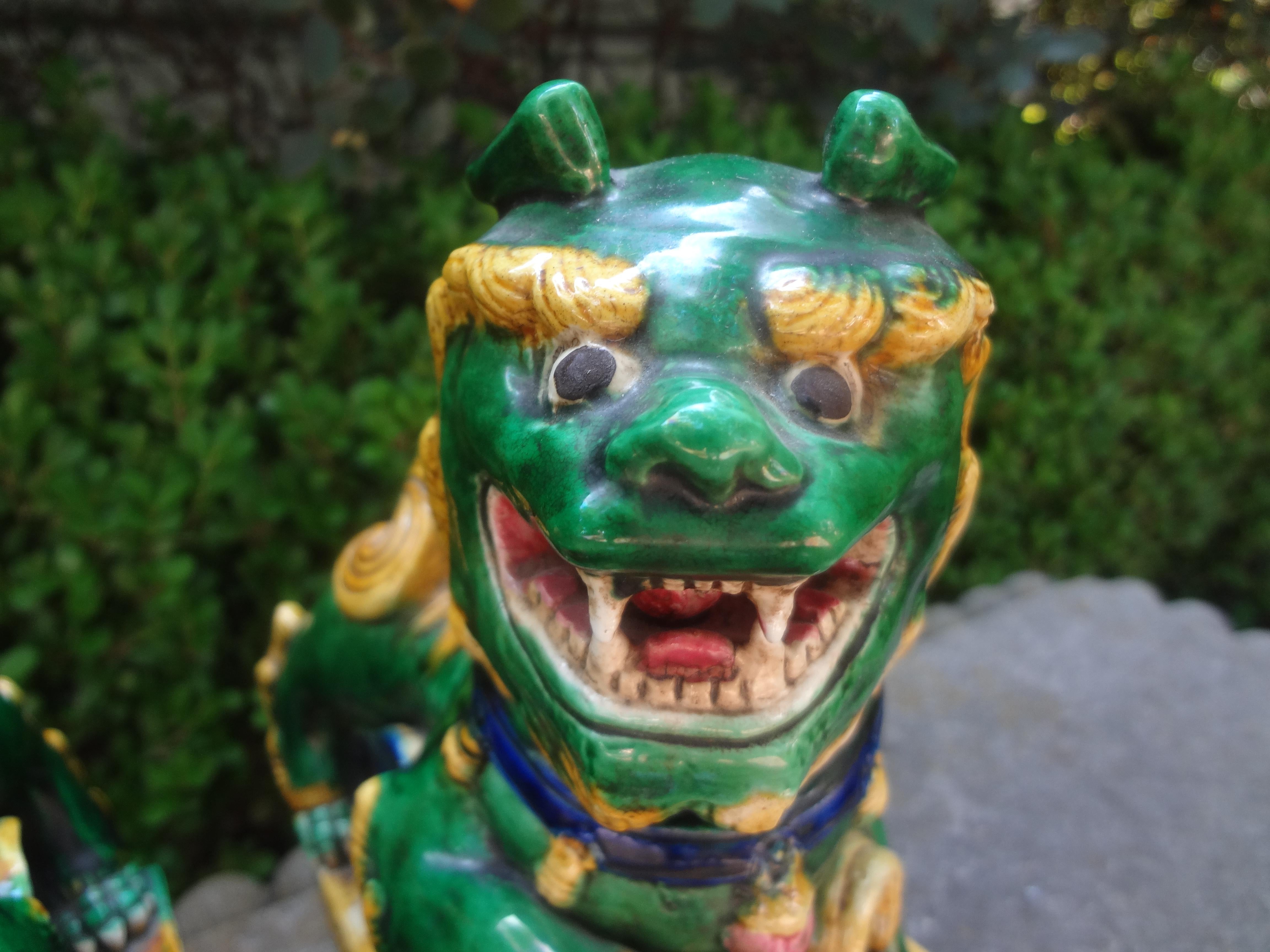Porcelain Pair of Chinese Glazed Terracotta Foo Dogs or Foo Lions For Sale
