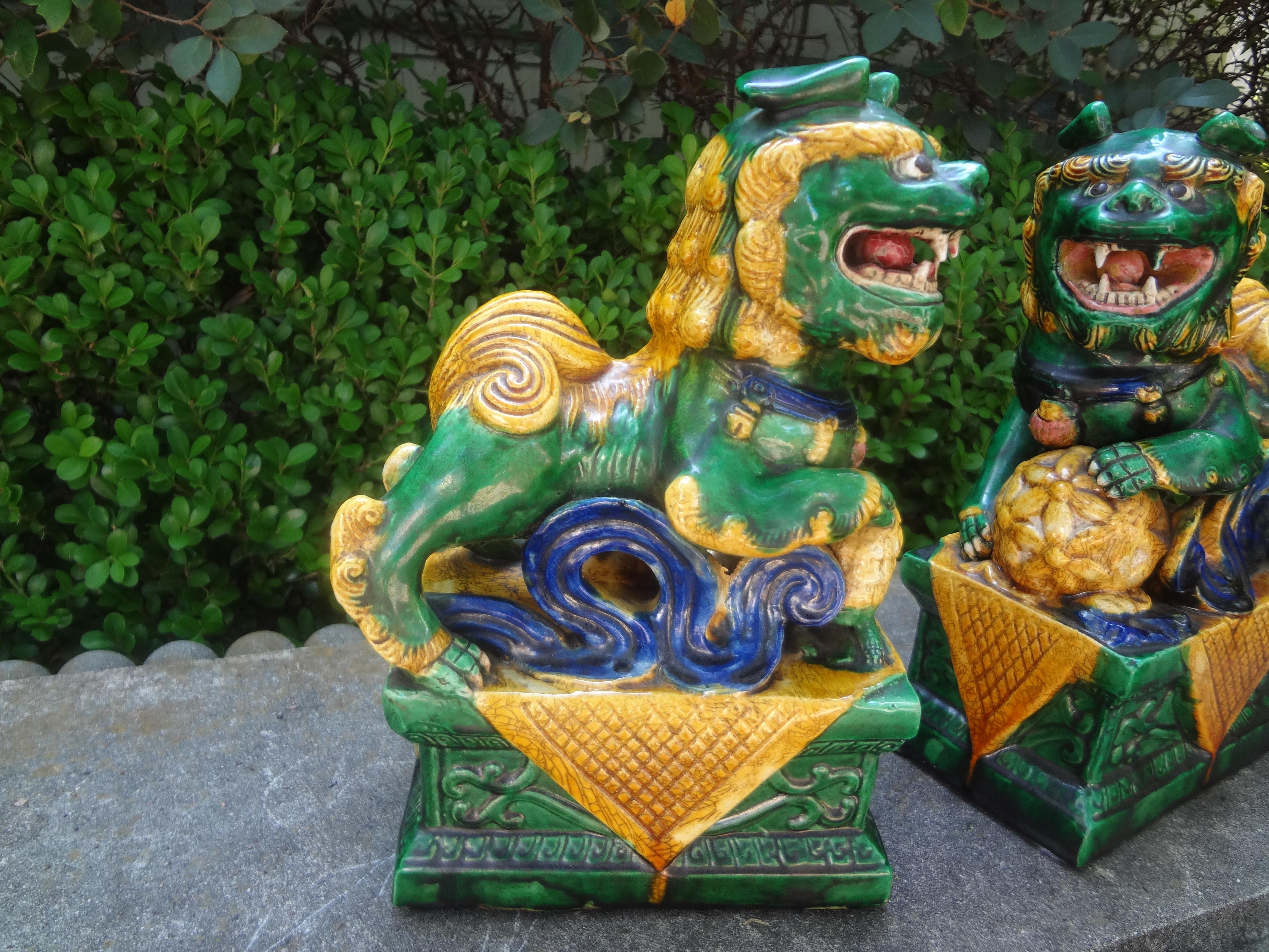 Pair of Chinese Glazed Terracotta Foo Dogs or Foo Lions For Sale 1