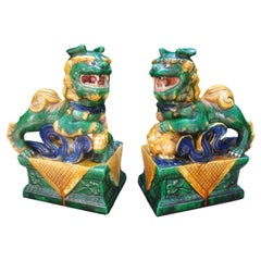 Pair of Chinese Glazed Terracotta Foo Dogs or Foo Lions