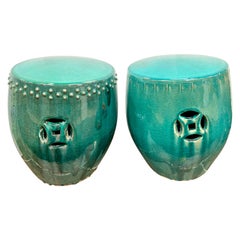 Pair of Chinese Green Glazed Porcelain Garden Stools