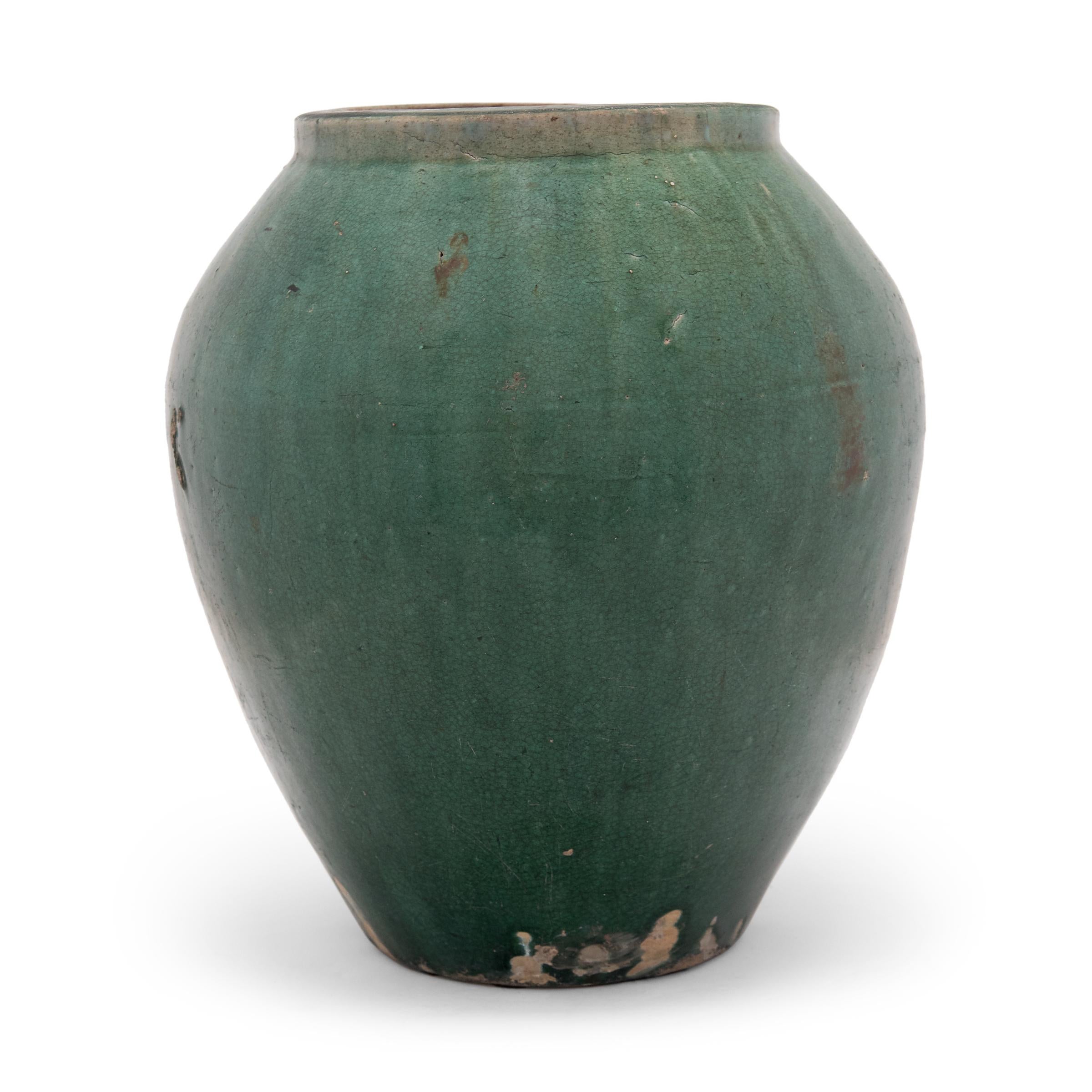 Qing Pair of Chinese Green Glazed Storage Jars, c. 1900