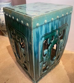 Pair of Chinese Green Glazed  Terracotta Garden Seats