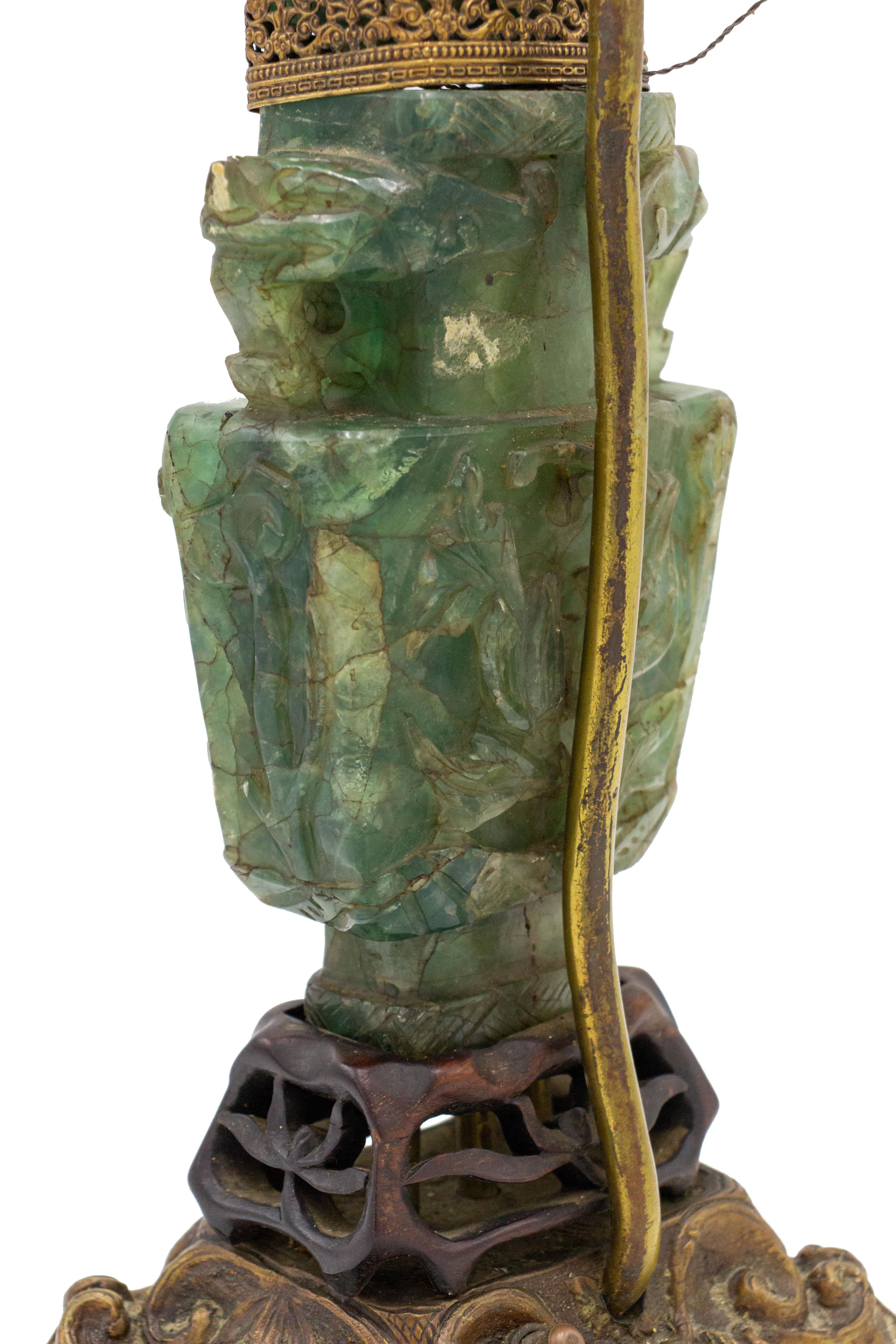 Pair of Chinese Green Hardstone Lamps In Good Condition For Sale In New York, NY