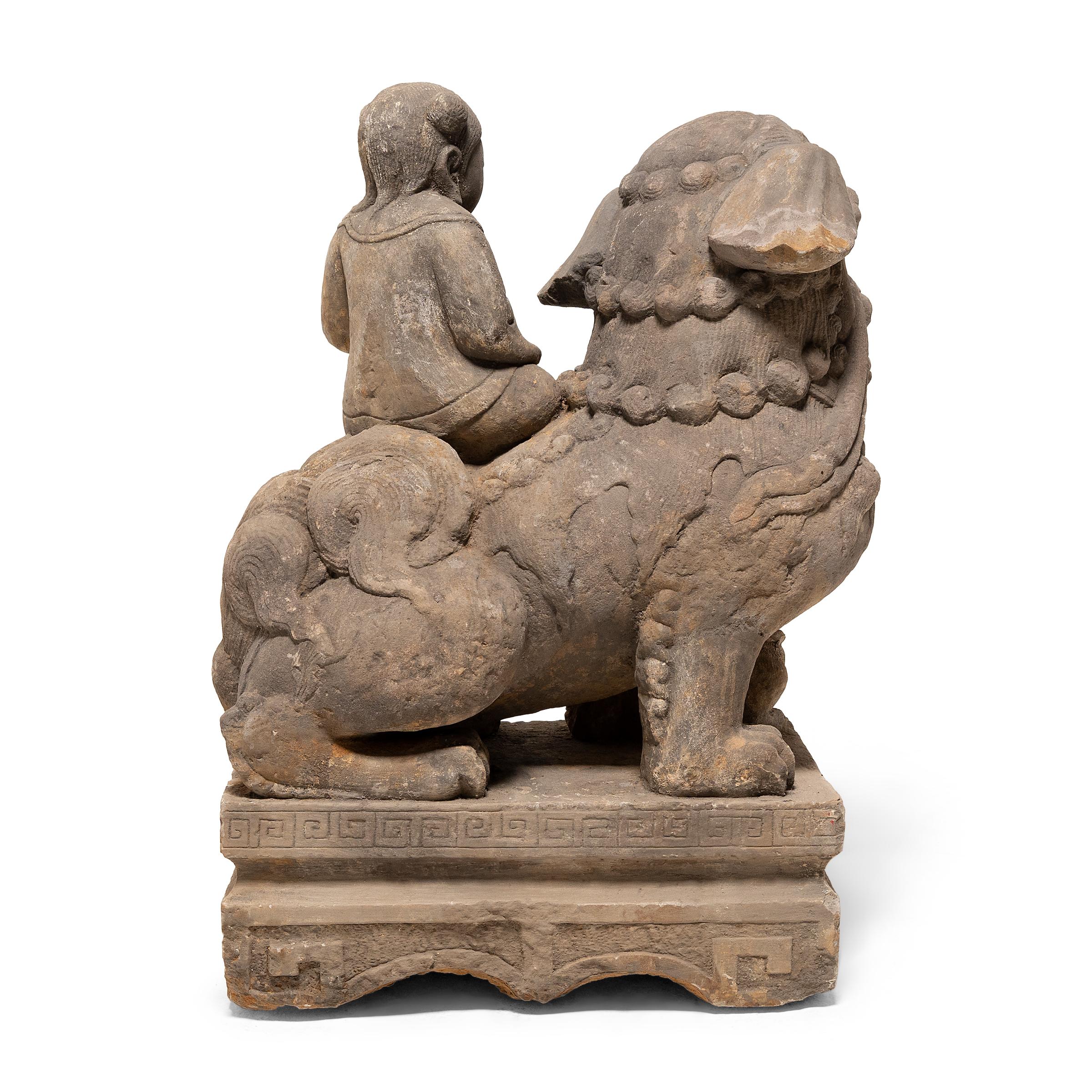 Pair of Chinese Guardian Fu Lions with Riders, c. 1850 For Sale 4