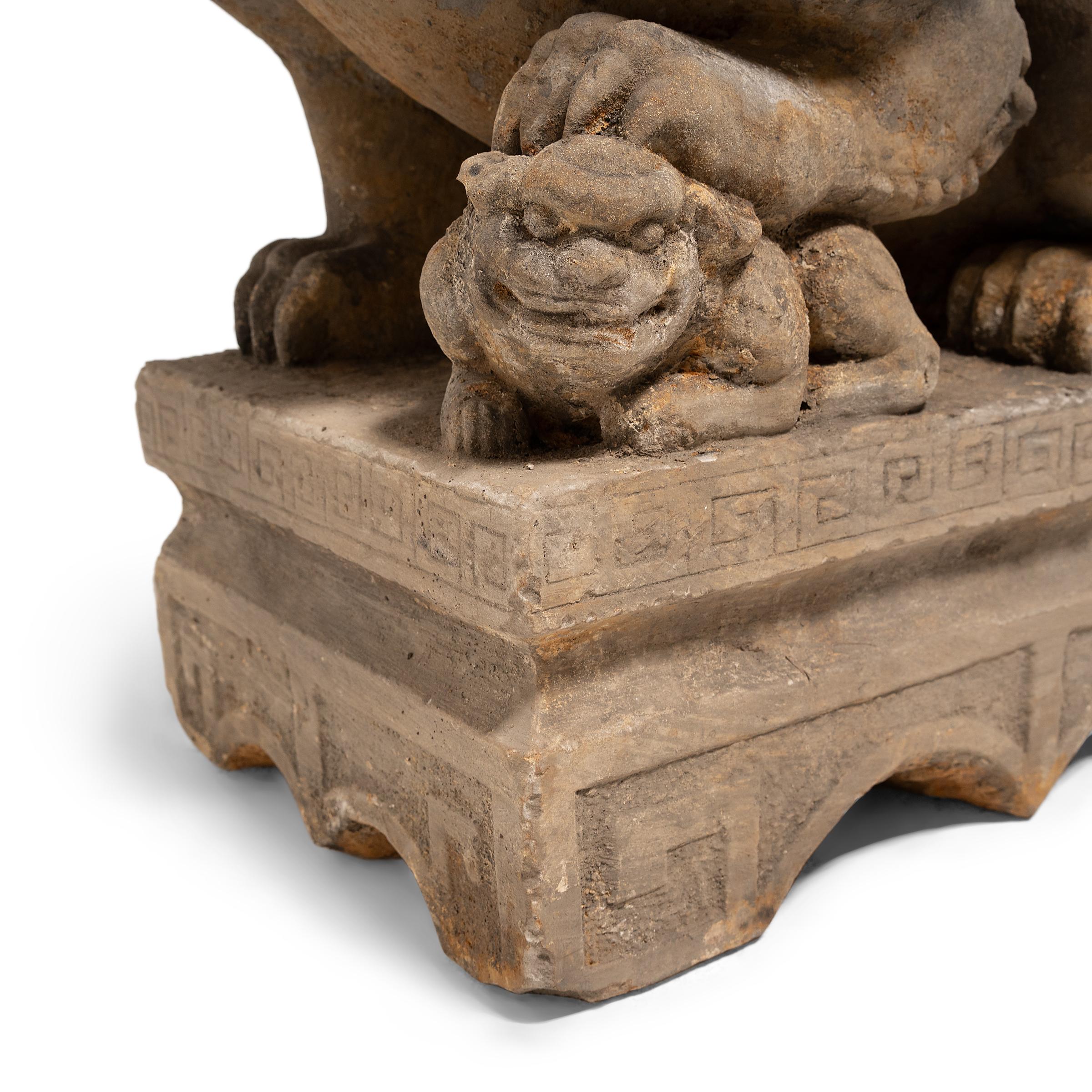 Pair of Chinese Guardian Fu Lions with Riders, c. 1850 For Sale 7