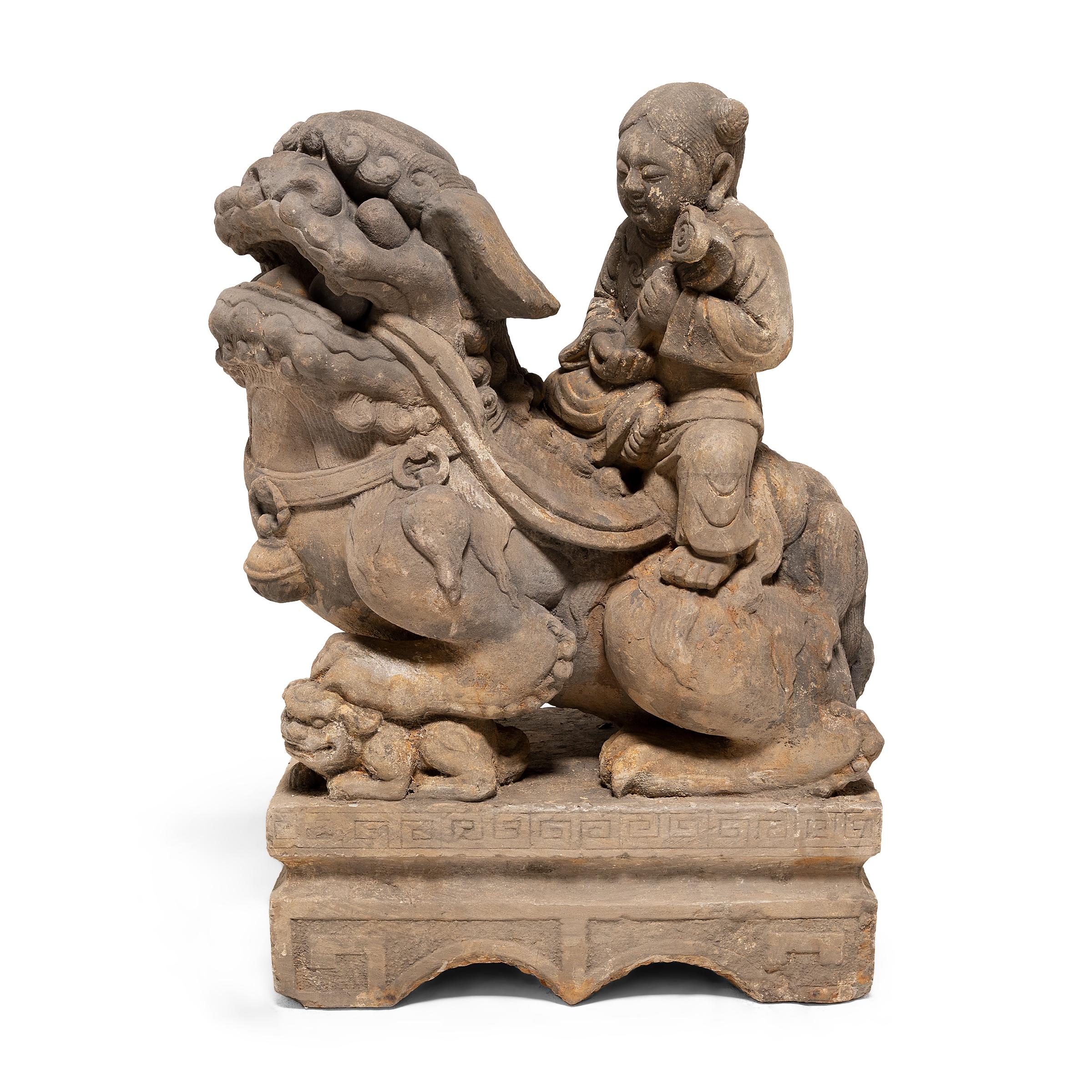 Pair of Chinese Guardian Fu Lions with Riders, c. 1850 For Sale 2