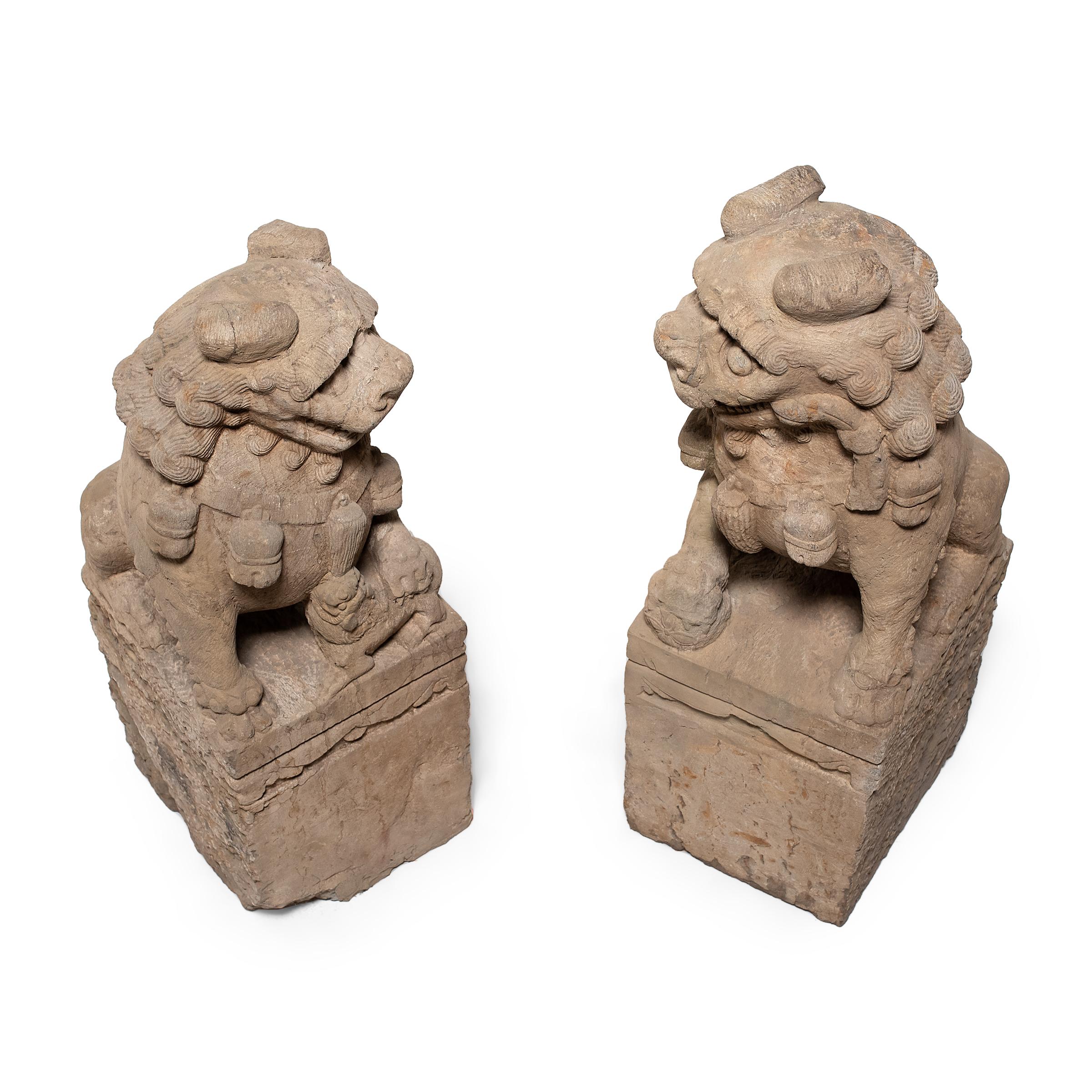 Qing Pair of Chinese Guardian Lion Dogs, c. 1850 For Sale
