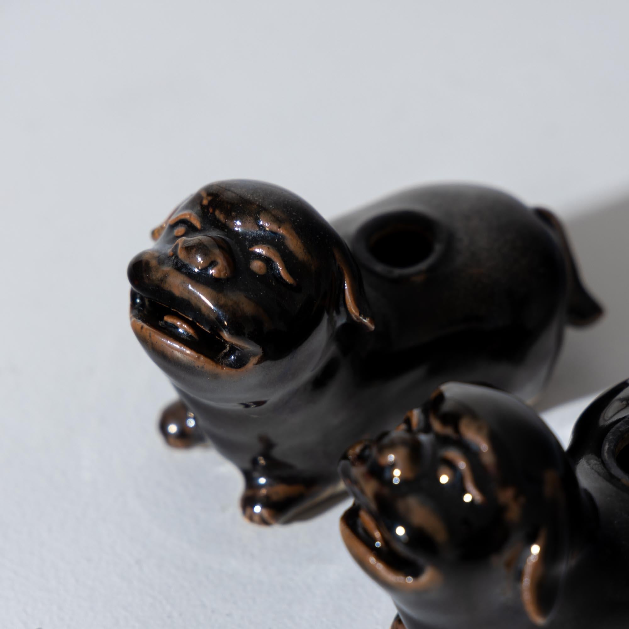 Pair of Chinese Guardian Lions, Brown Glazed Ceramic, 19th Century 2