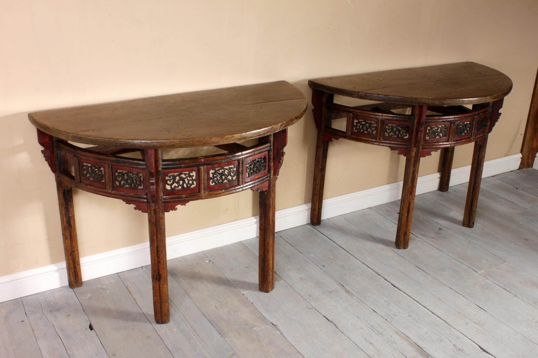 Pair of Chinese Half Moon Console Tables, circa 1860 For Sale 2