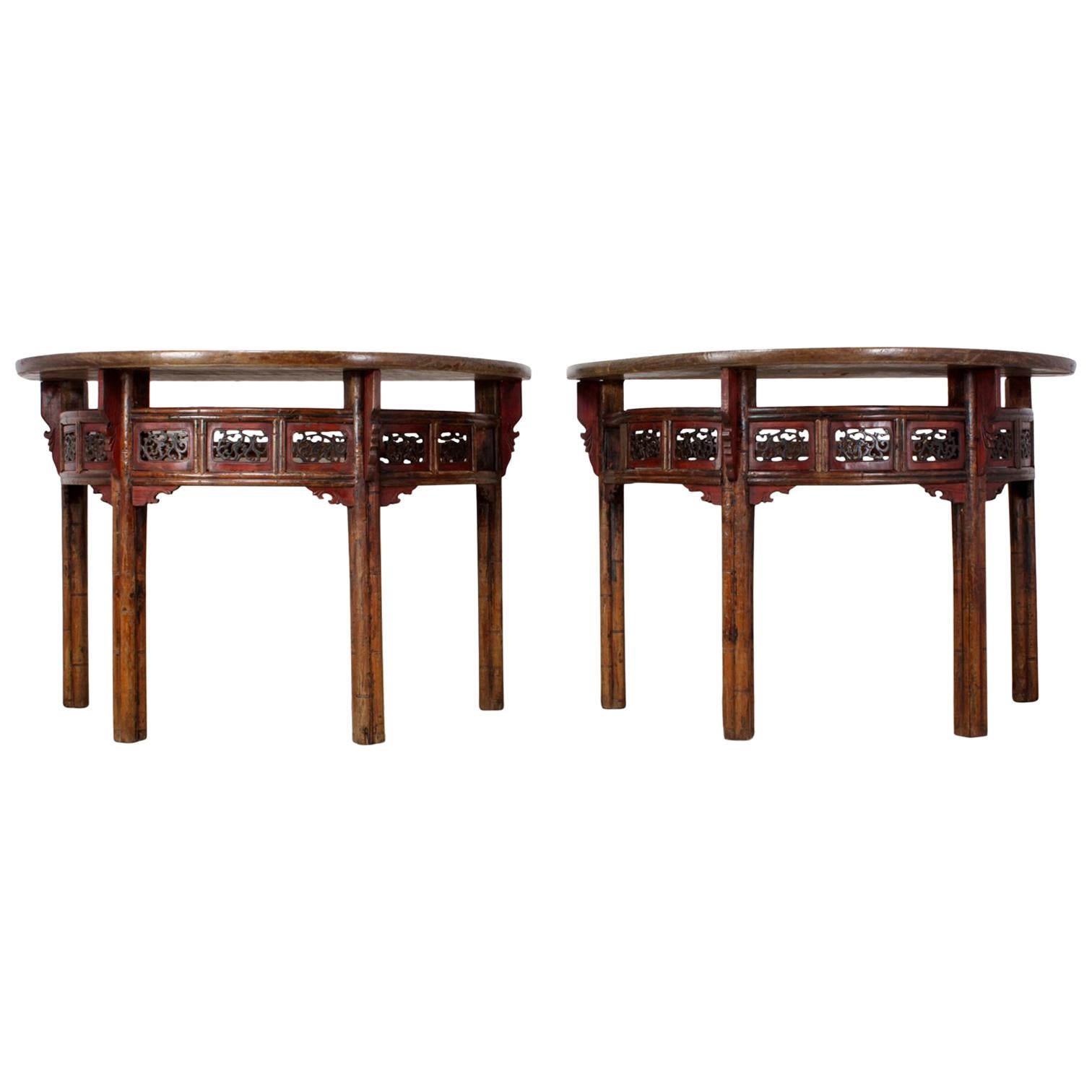 Pair of Chinese Half Moon Console Tables, circa 1860 For Sale
