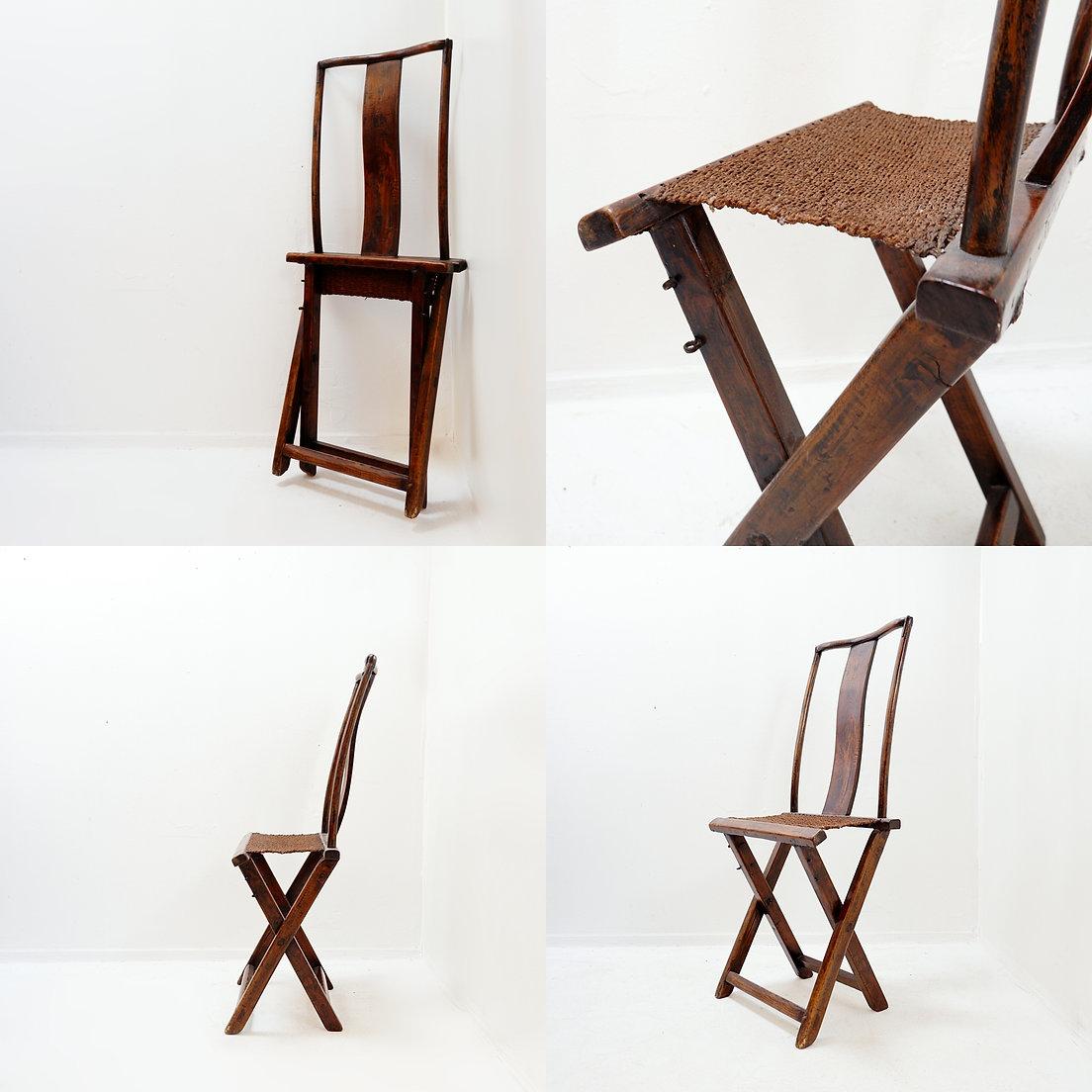Pair of Chinese Half-Moons - Center Table and folding traveler's chair For Sale 10