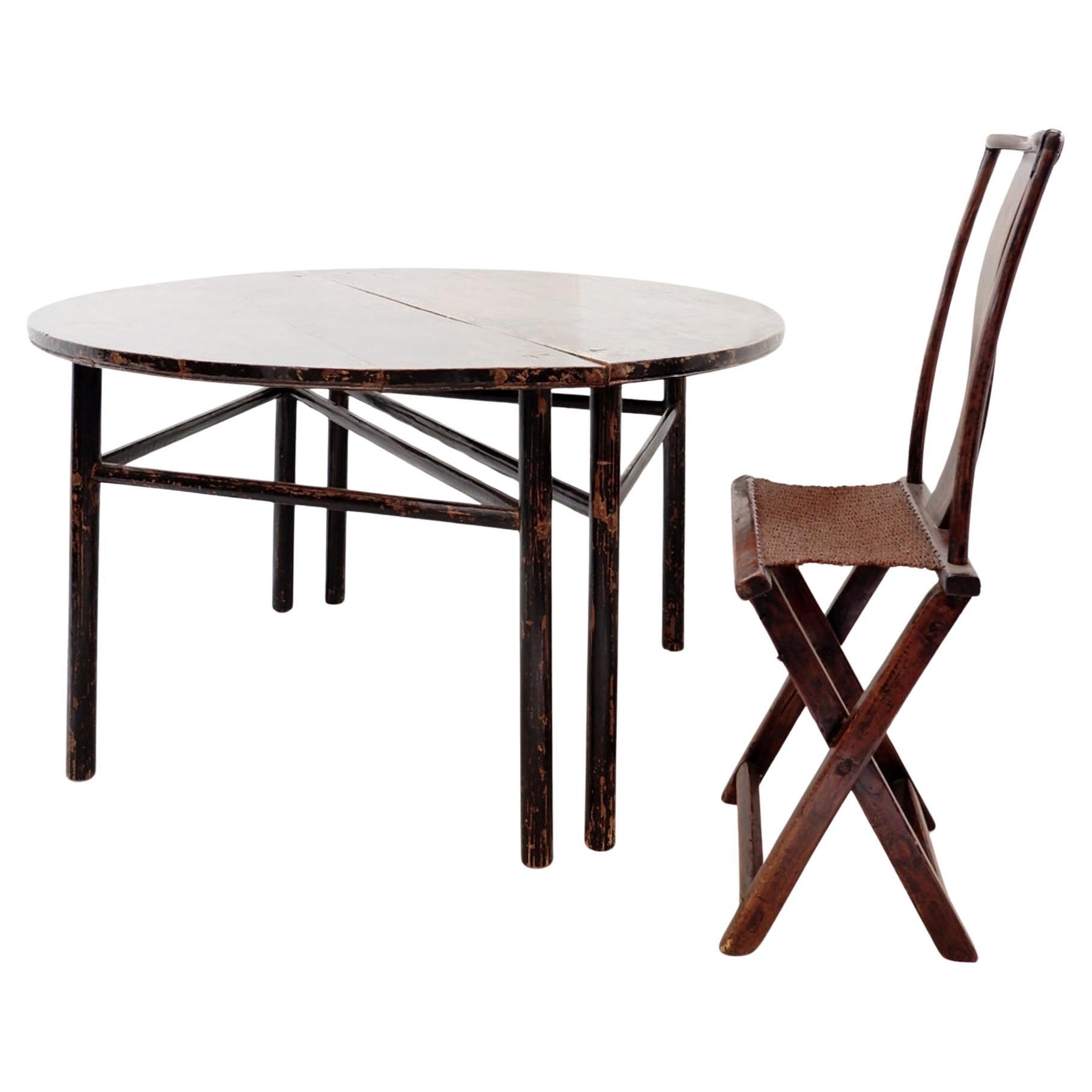 Pair of Chinese Half-Moons - Center Table and folding traveler's chair For Sale