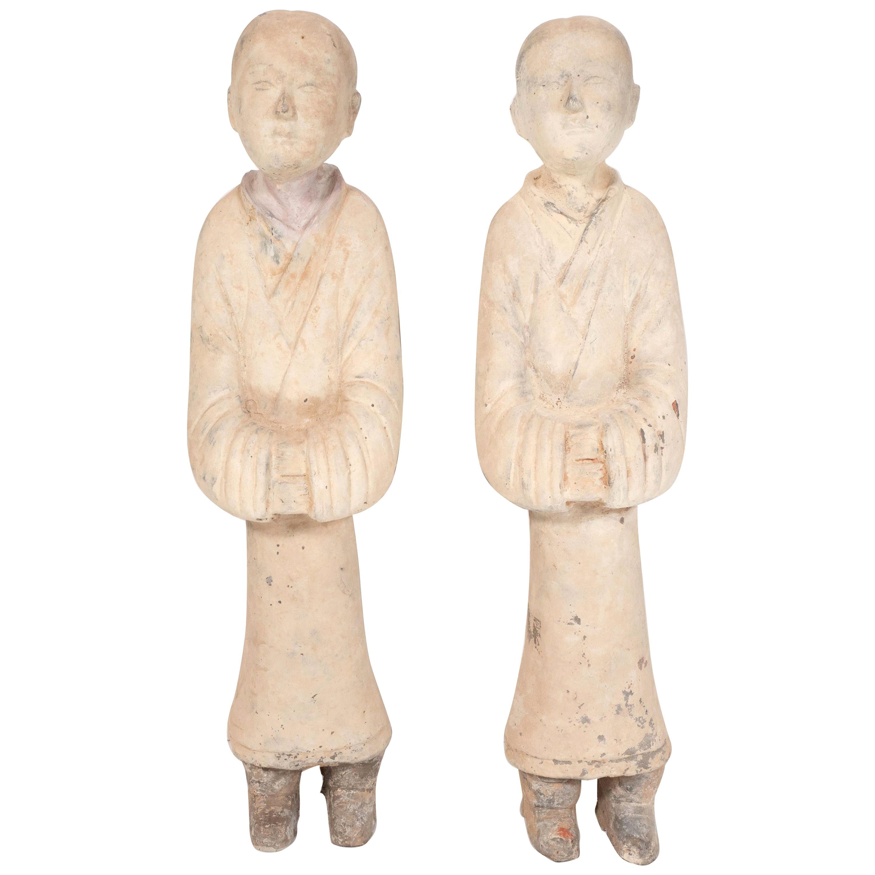 Pair of Chinese Han Dynasty Style Terracotta Attendant Figurines