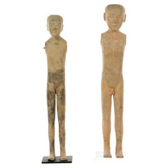 Pair of Chinese Han Dynasty Tall Slender Terracotta Stick Man Figures