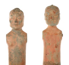 Pair of Chinese Han Tall Slender Terracotta Figures